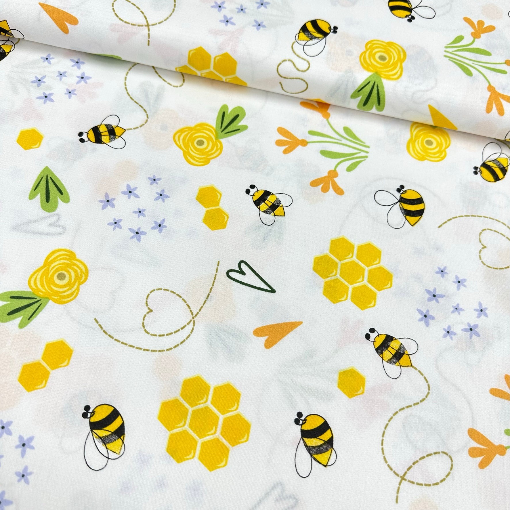 Honeycomb Bees Poplin Fabric