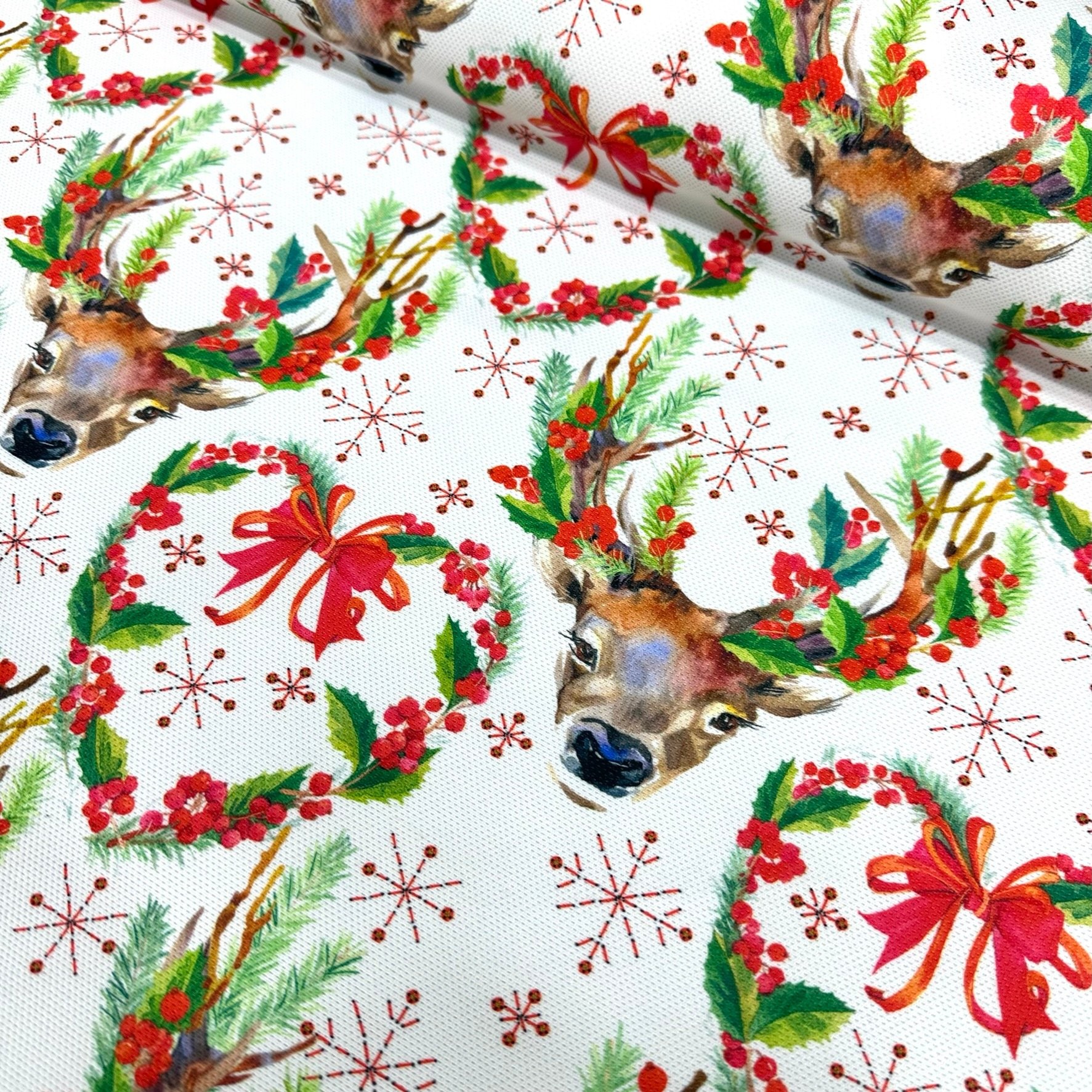 Christmas Hearts and Deers Digital Printing Fabric