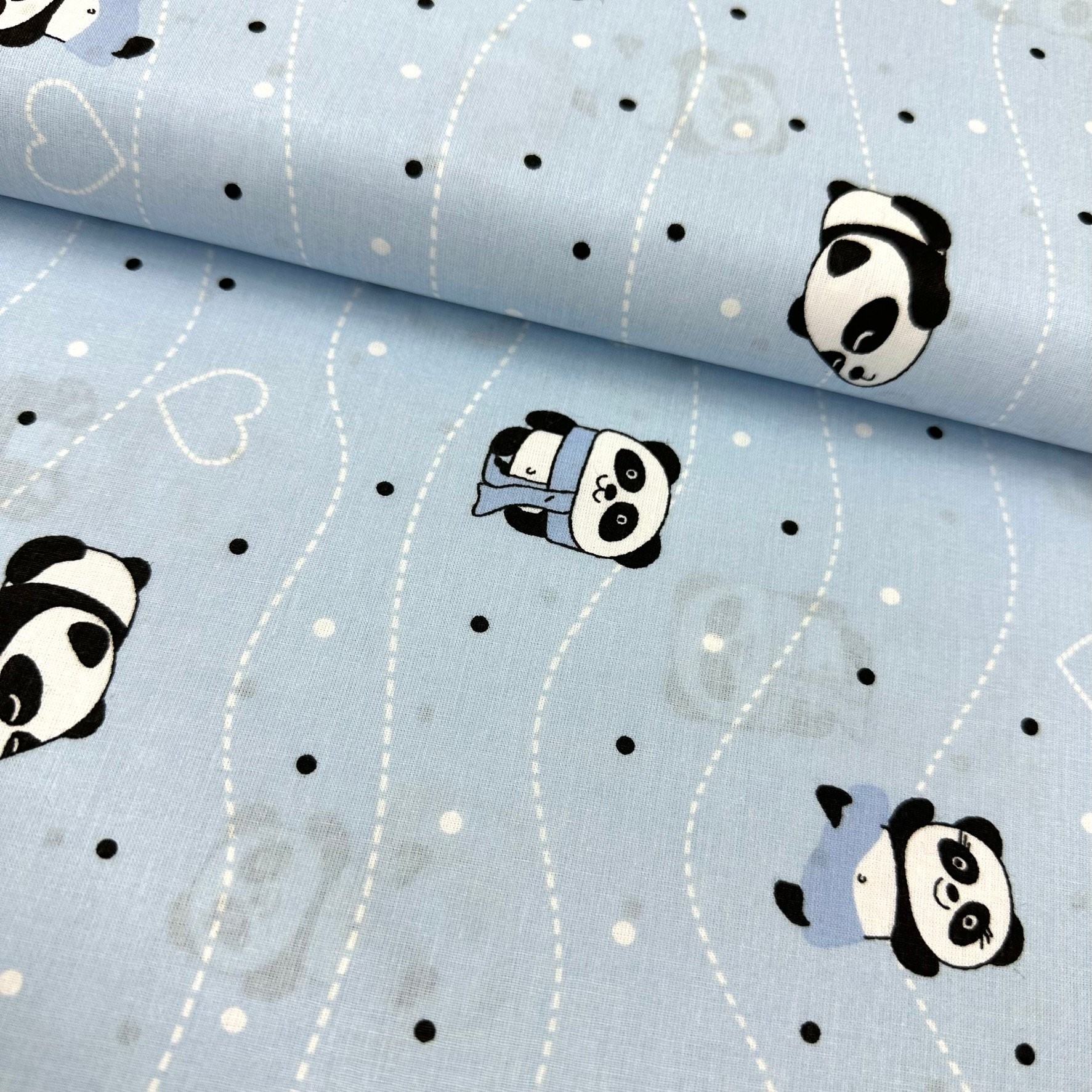 Dotted Panda Poplin Fabric