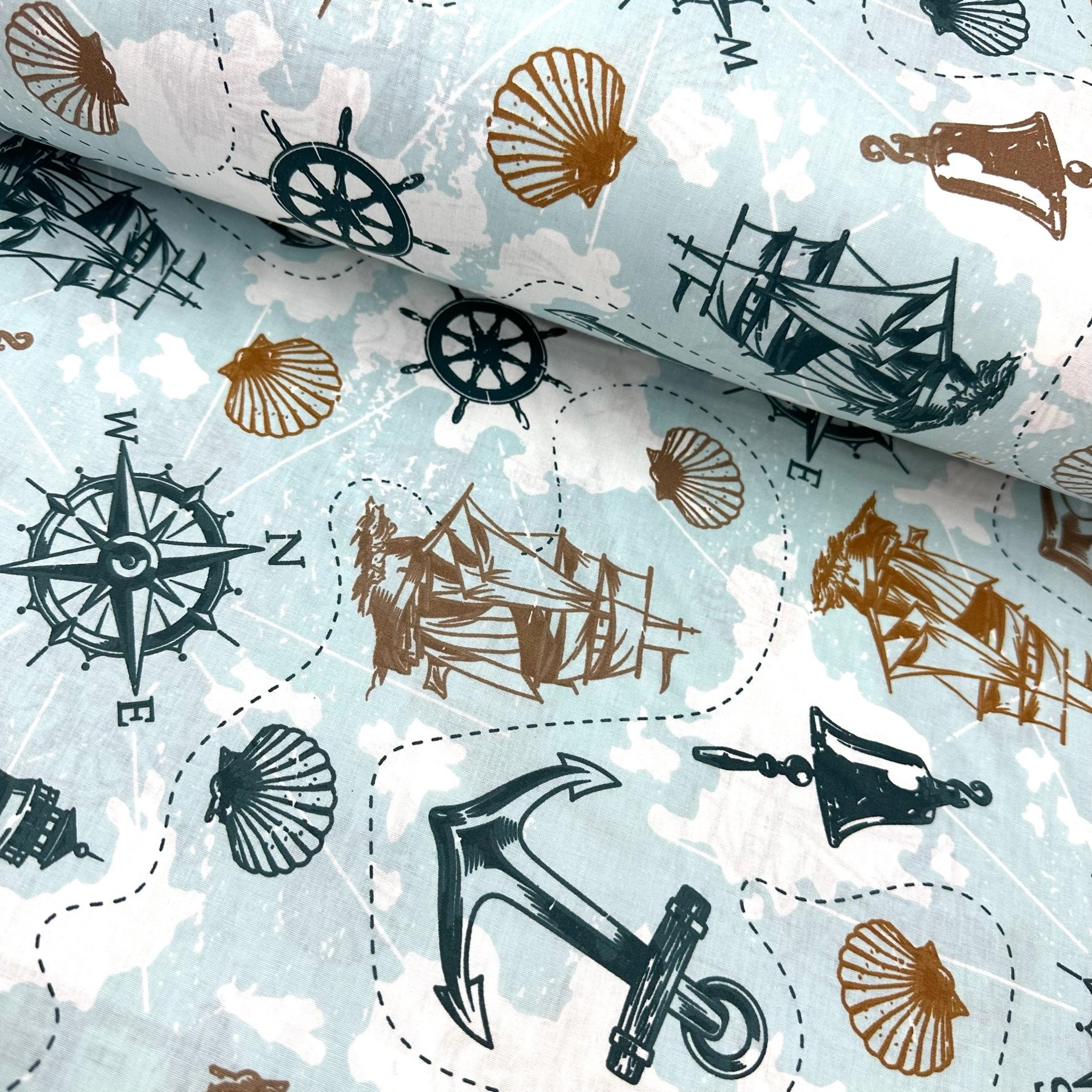 Pirate Ships Poplin Fabric