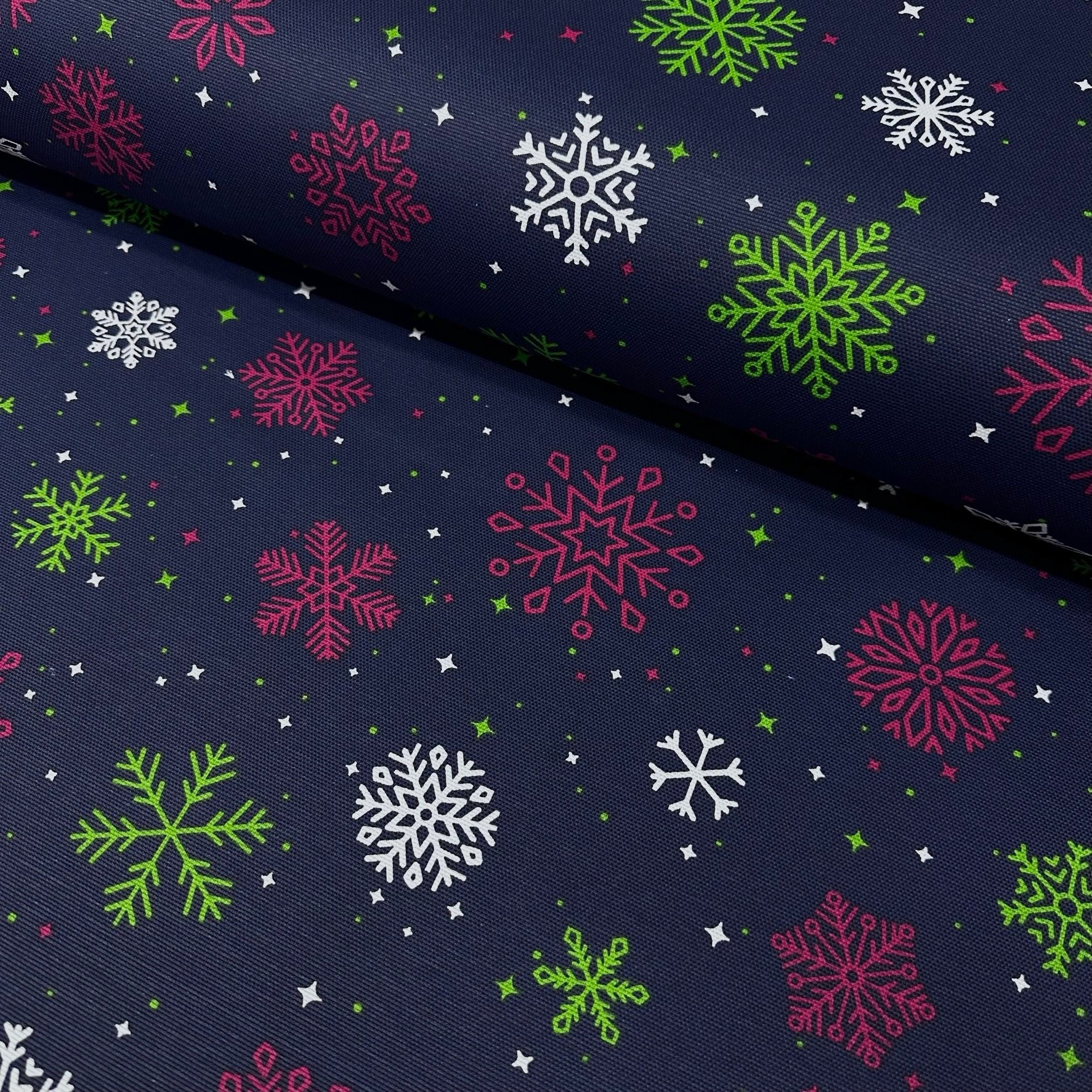 Christmas Stars and Snowflakes Duck Linen Fabric
