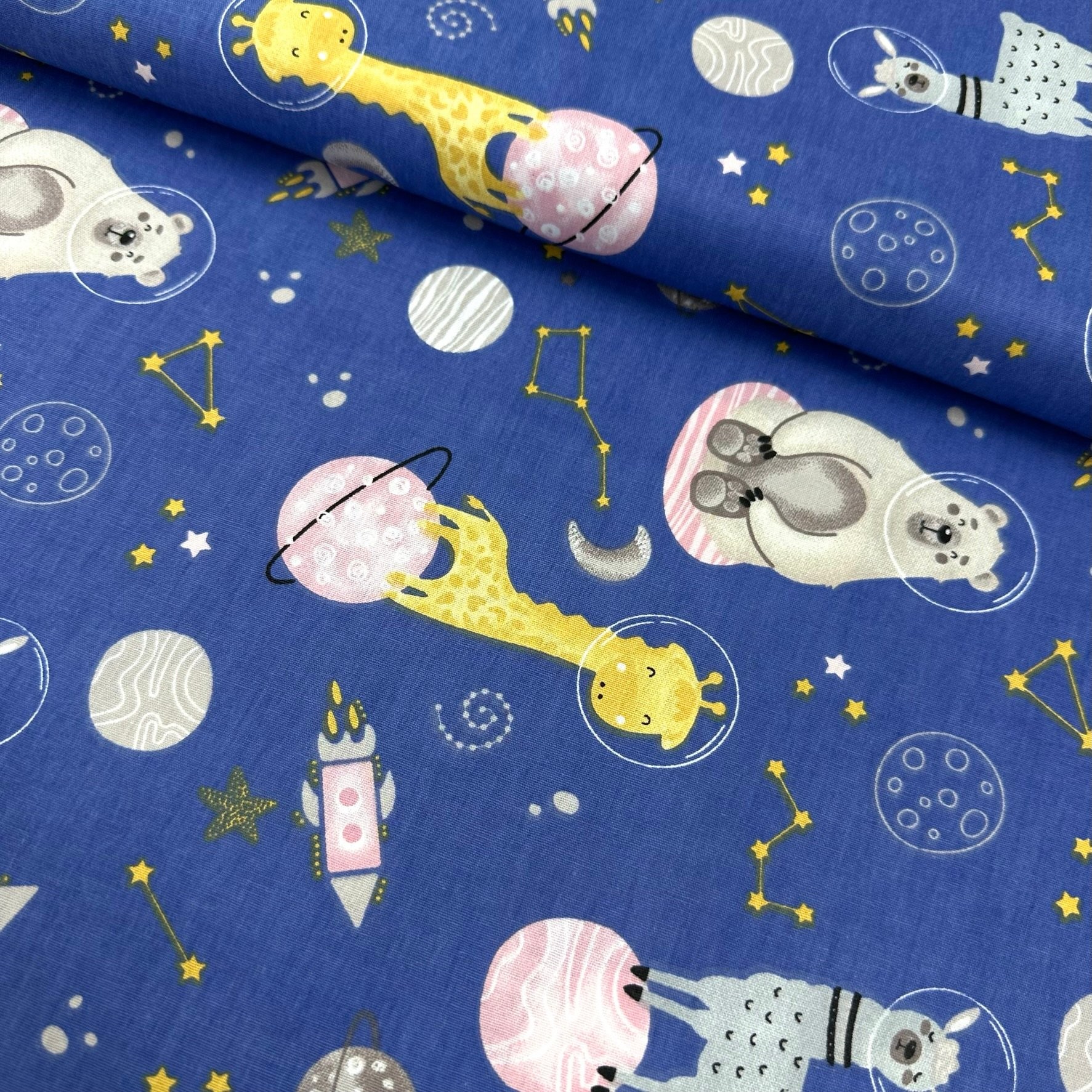 Astronaut Animals Poplin Fabric