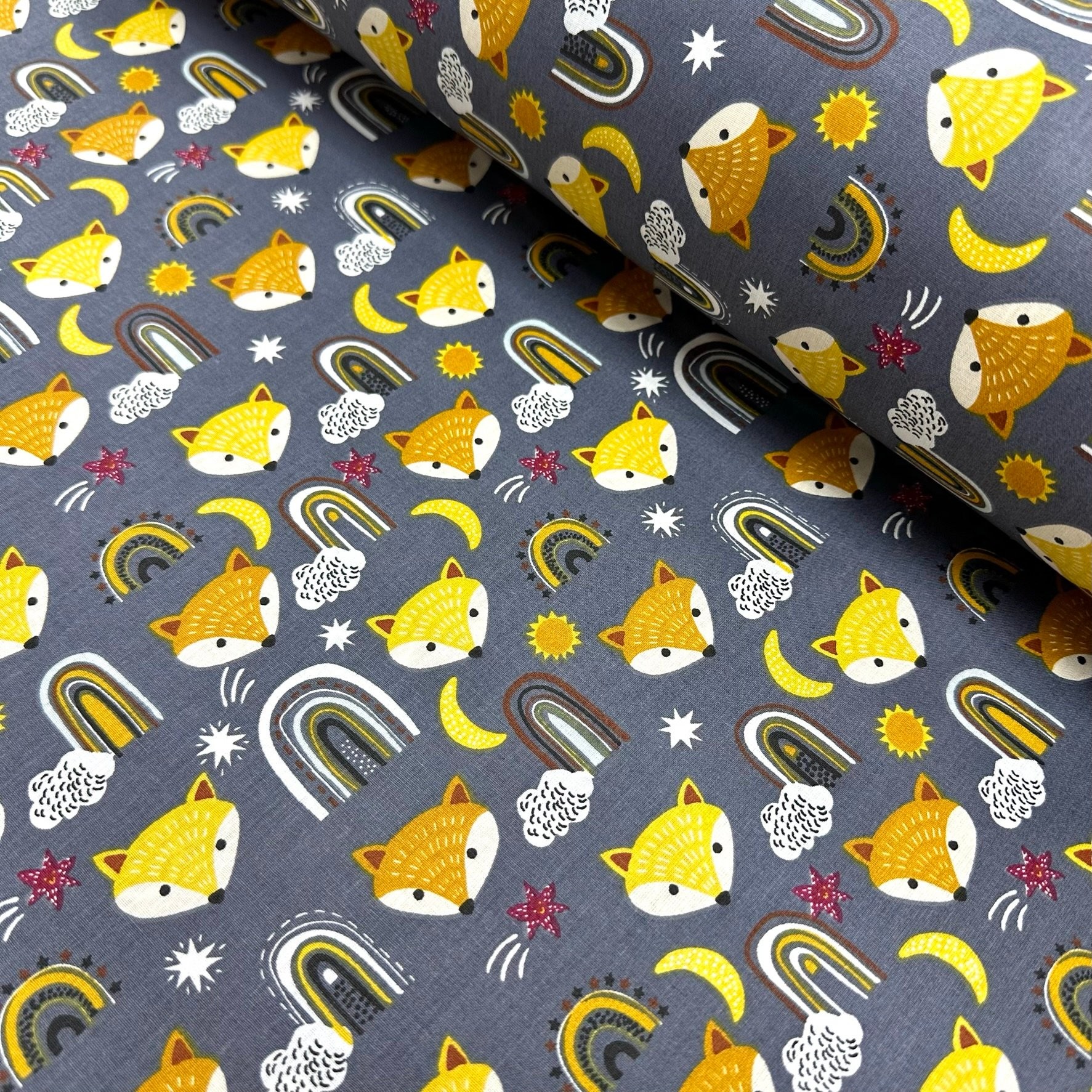 Rainbow Fox Poplin Fabric