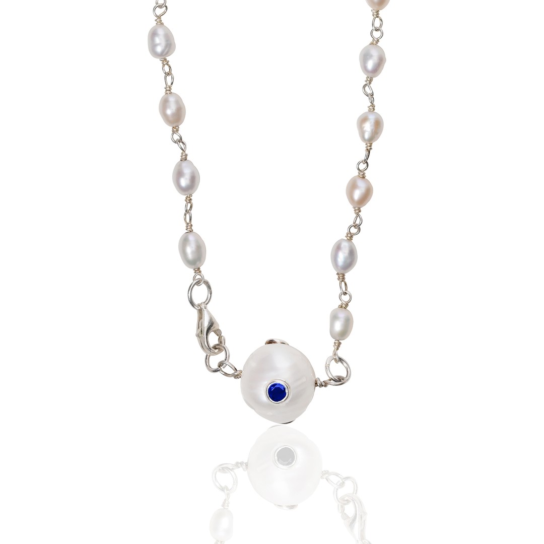 ★MIDNIGHT MOMENT.★ popping pearl necklace silver 8-8.5mm Cultured Freshwater Pearl and Diamond Accent Pearl