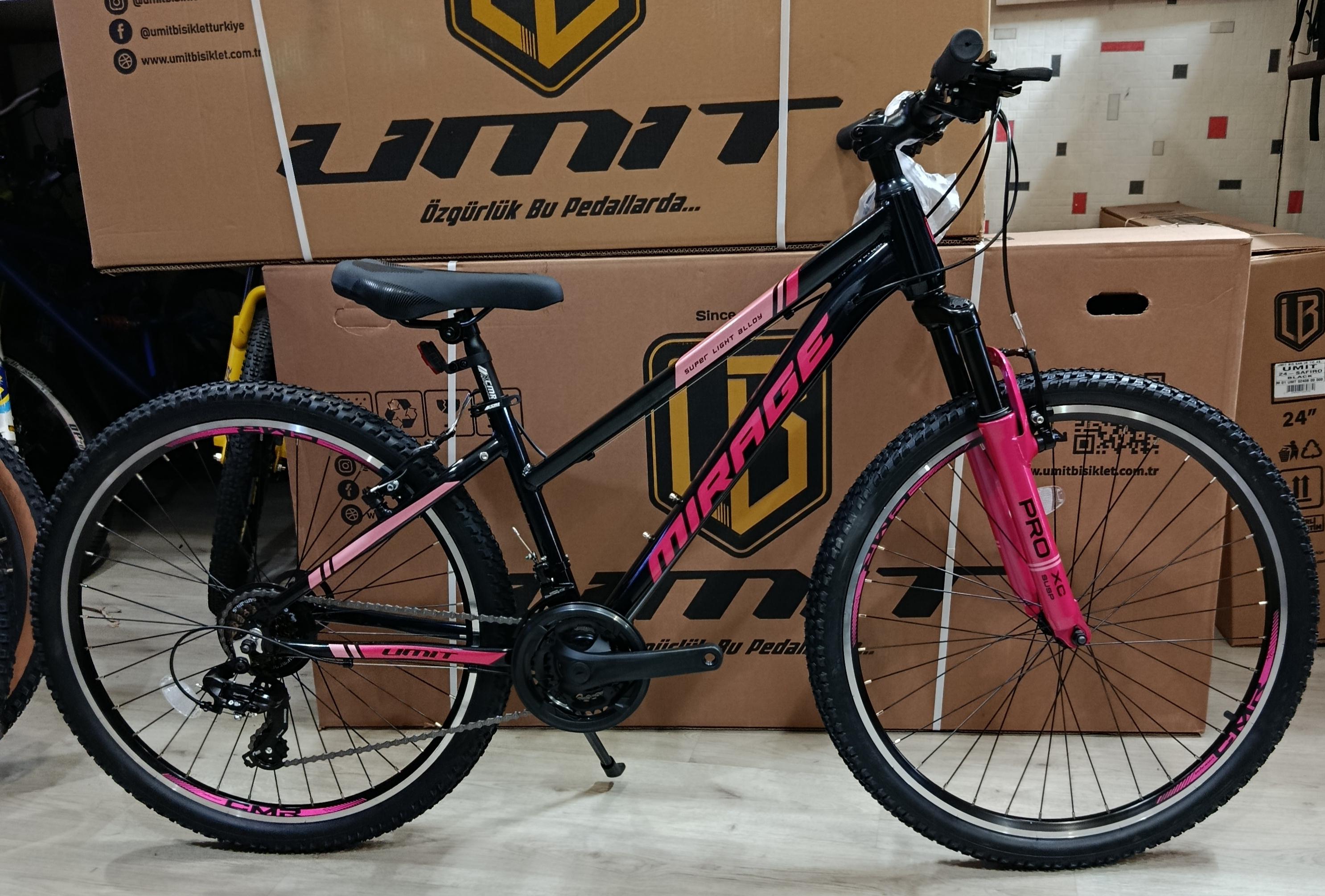 ÜMİT MIRAGE 26 JANT SİYAH PEMBE SHIMANO 21 VİTES ALÜMİNYUM GÖVDE HAFİF BİSİKLET 