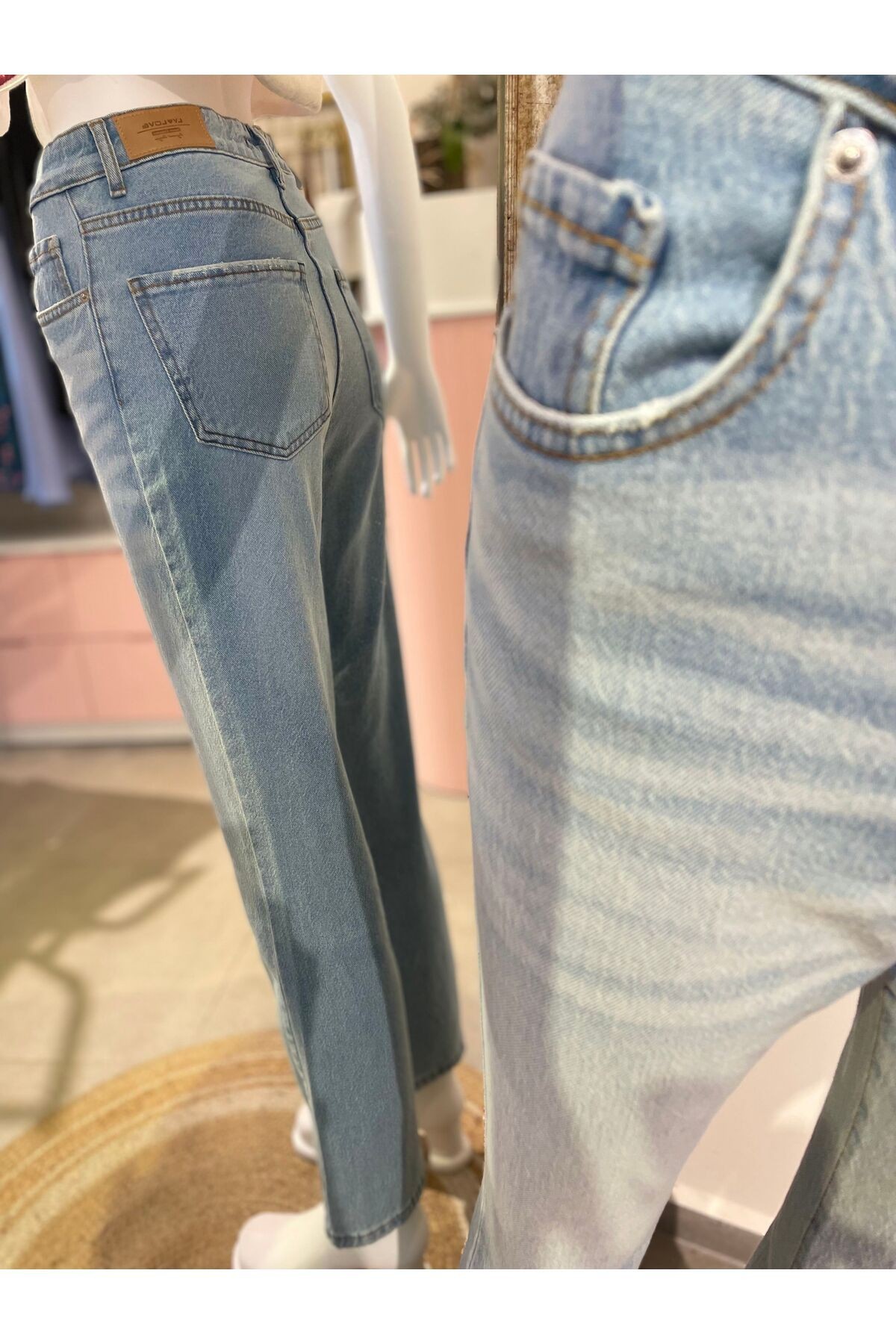 Kadın, Açık Mavi, Yüksek Bel, İspanyol Paça Jean, Denim Pantolon