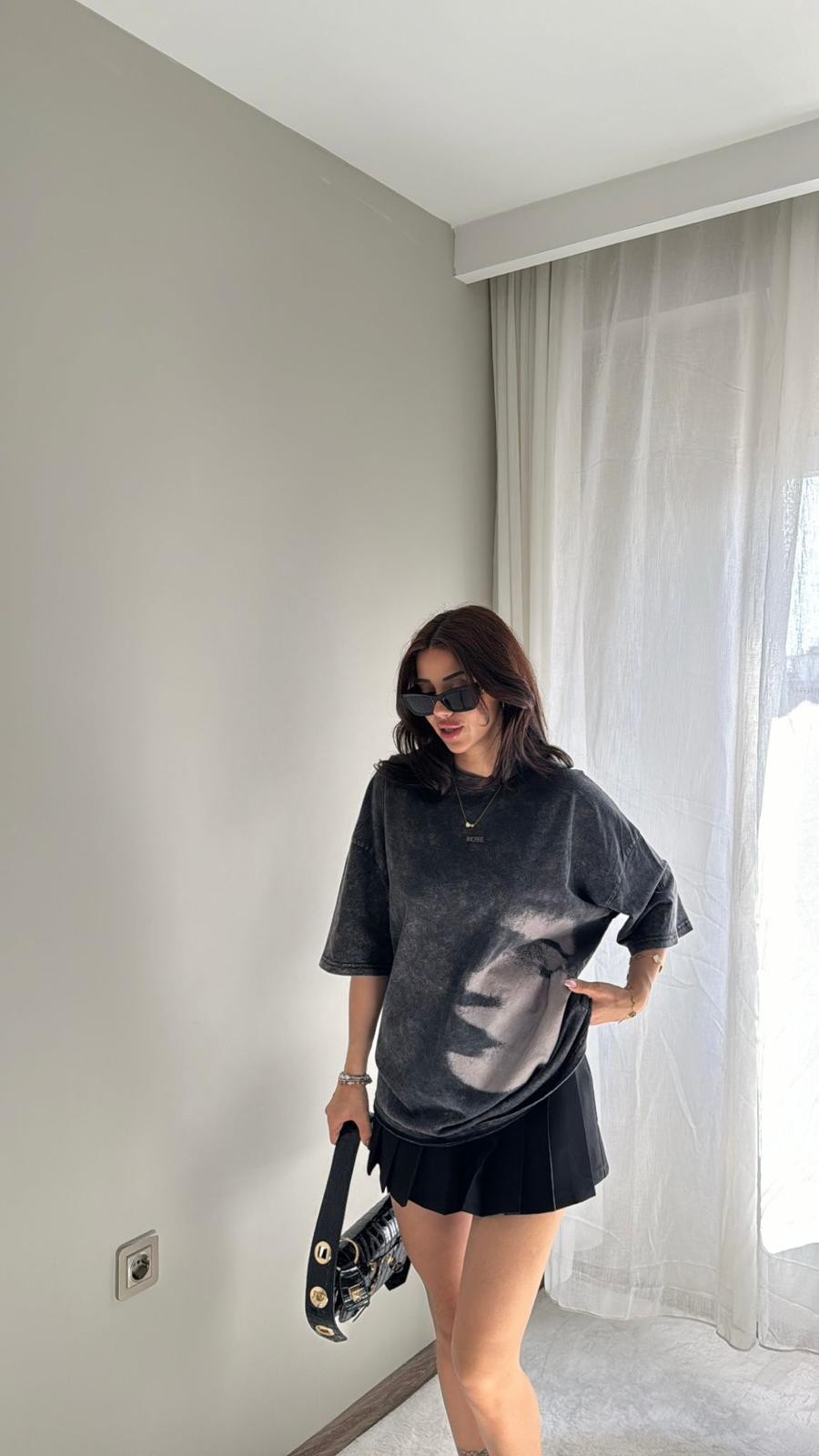 Yıkamalı rose oversize tshirt