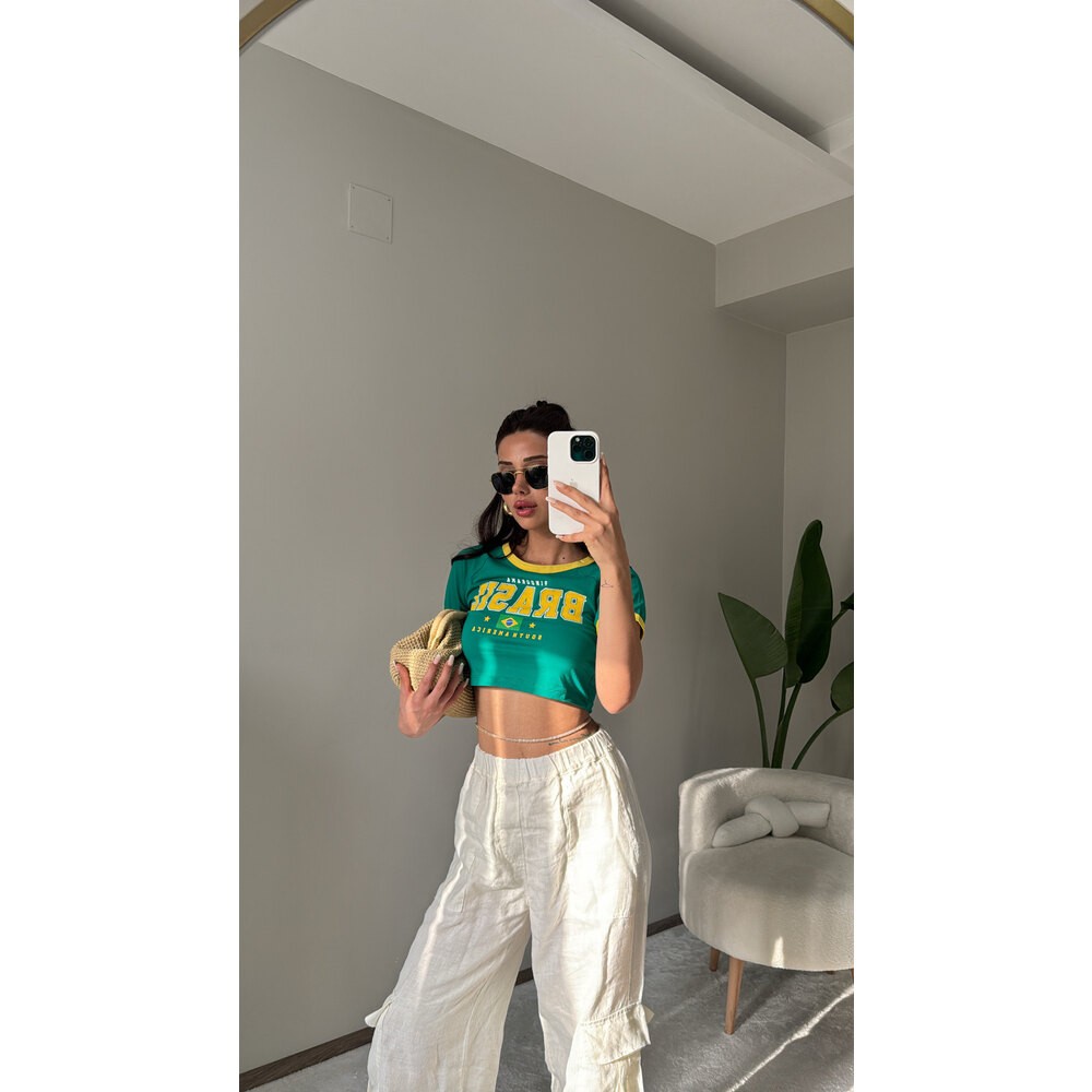 Brasıl crop tshirt yeşil