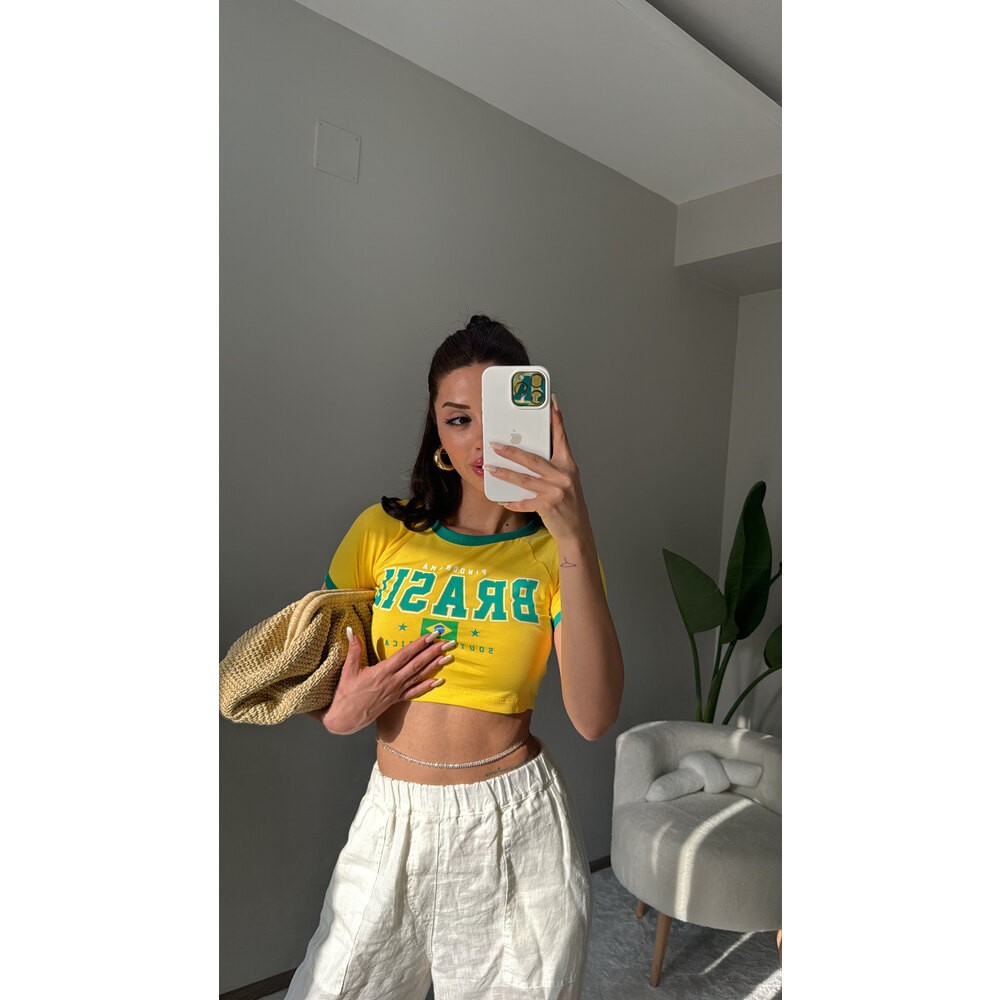 Brasıl crop tshirt sarı