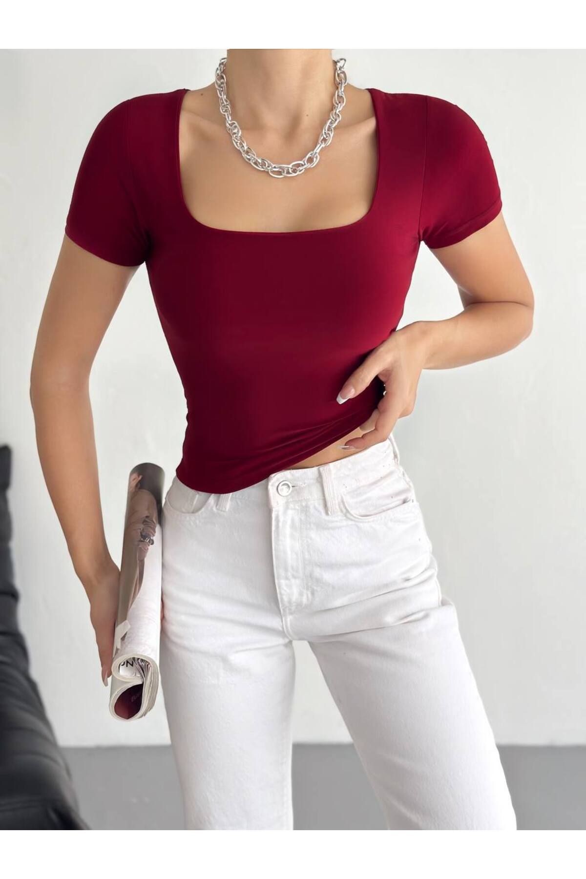 Önü Çift Kat Kare Yaka Crop