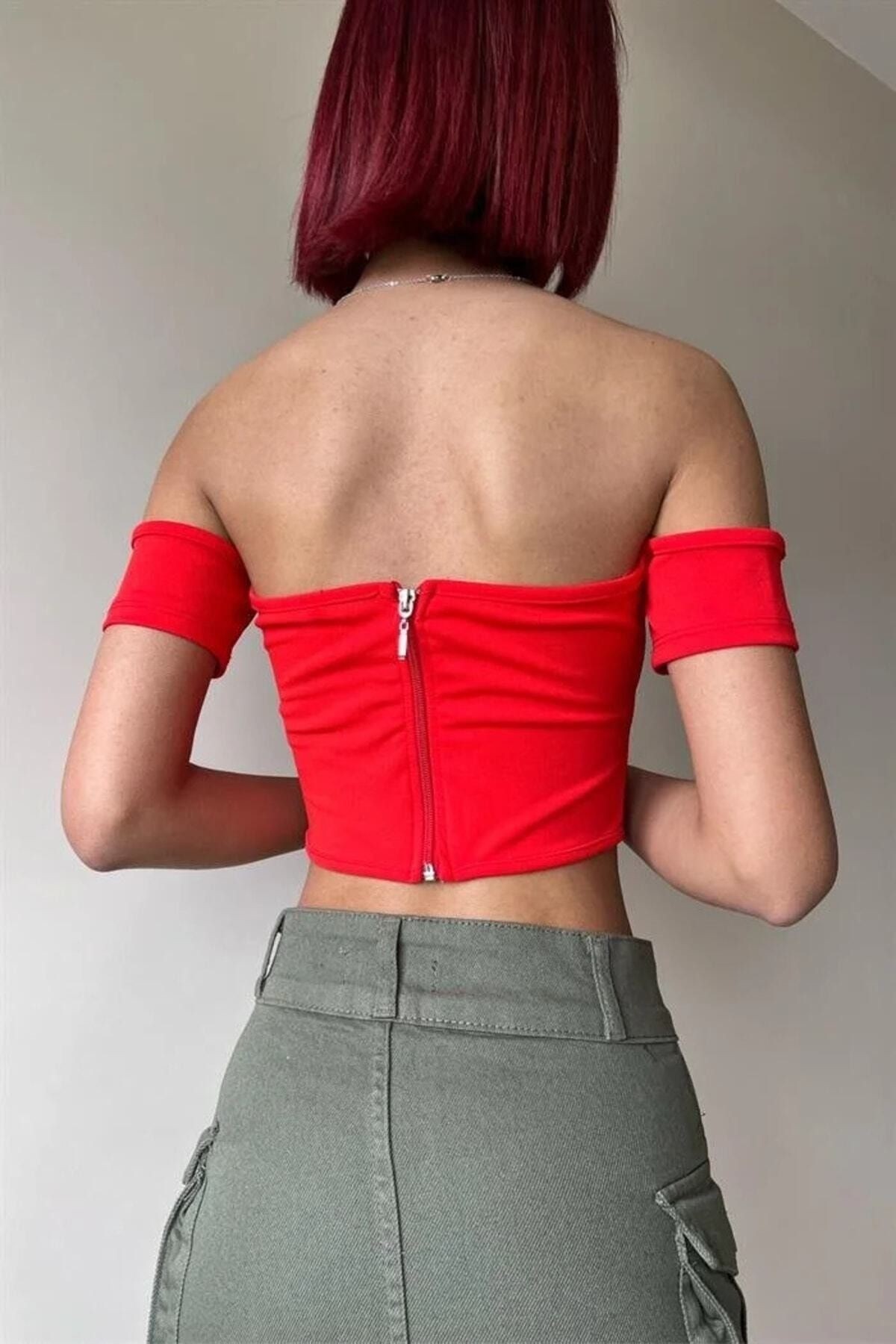 Sırt Fermuarlı Korse Crop