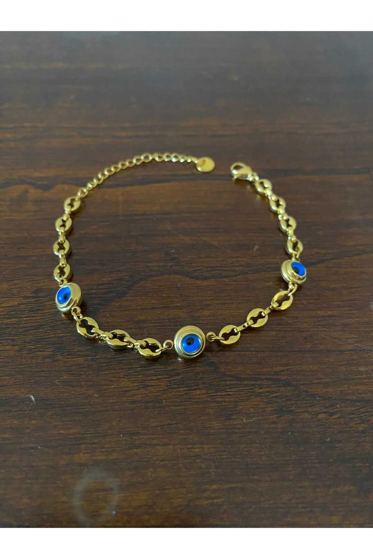 Nazar Boncuklu Çelik Gold Bileklik