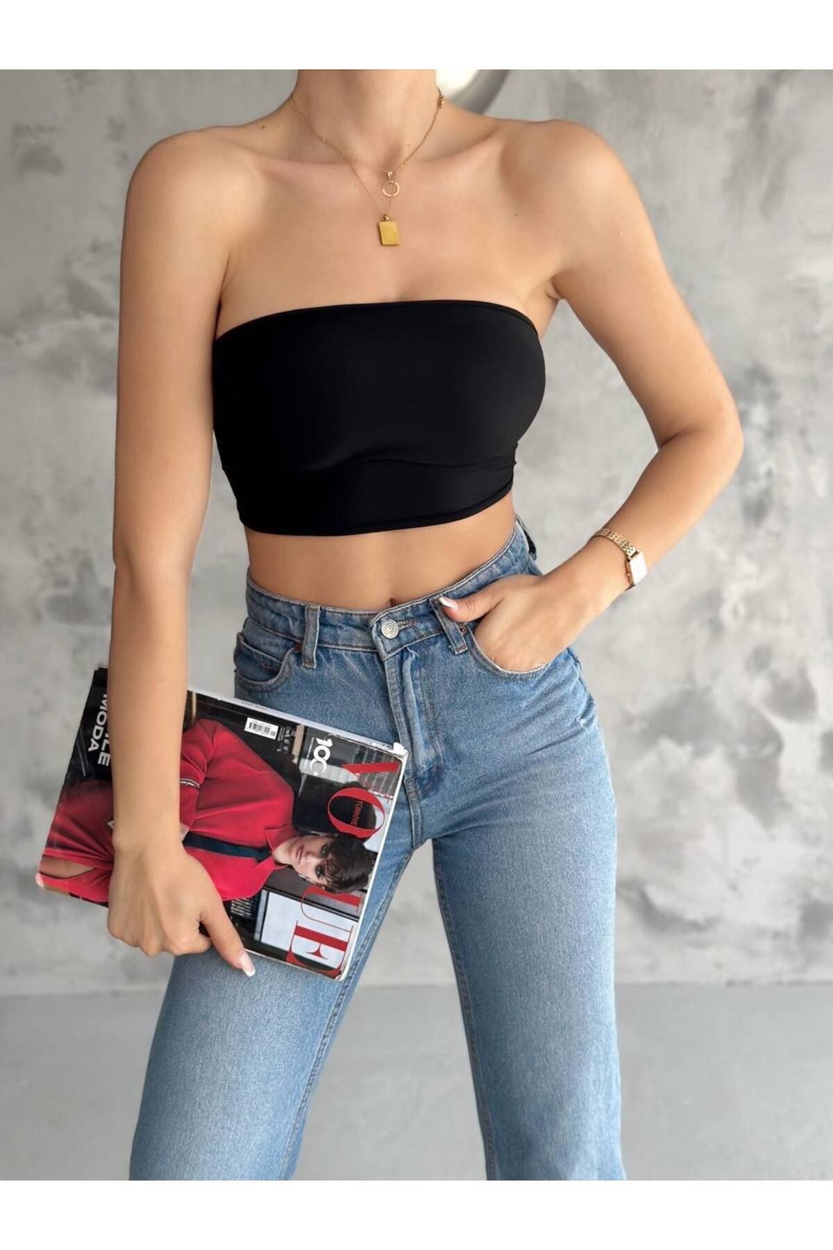 Straplez Likralı Agraflı Büstiyer Bluz