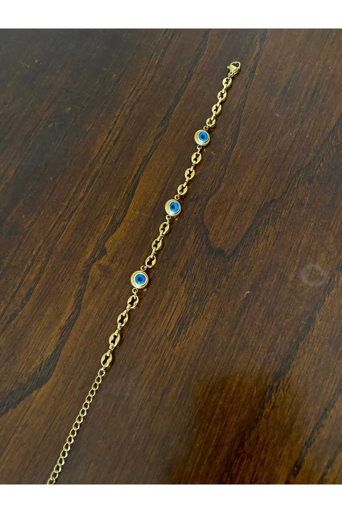 Nazar Boncuklu Çelik Gold Bileklik