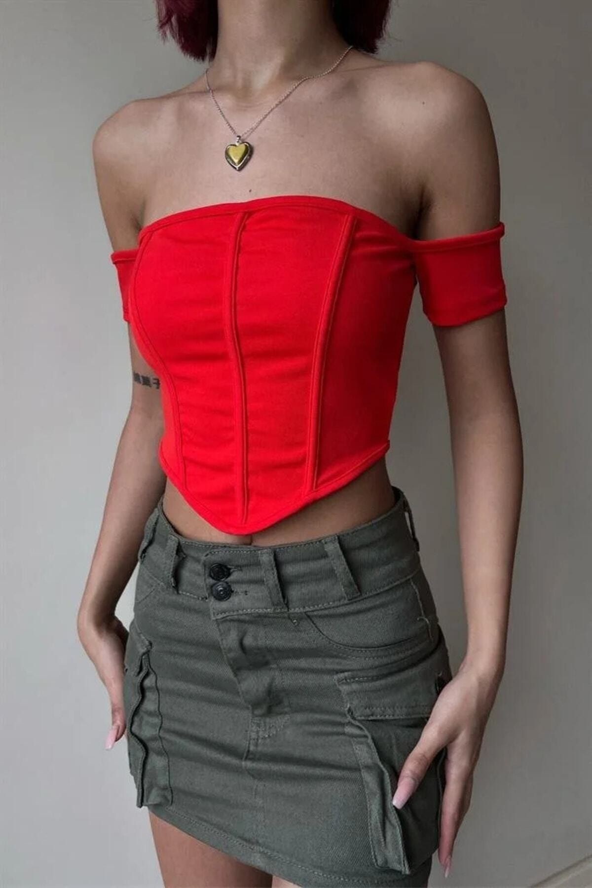Sırt Fermuarlı Korse Crop
