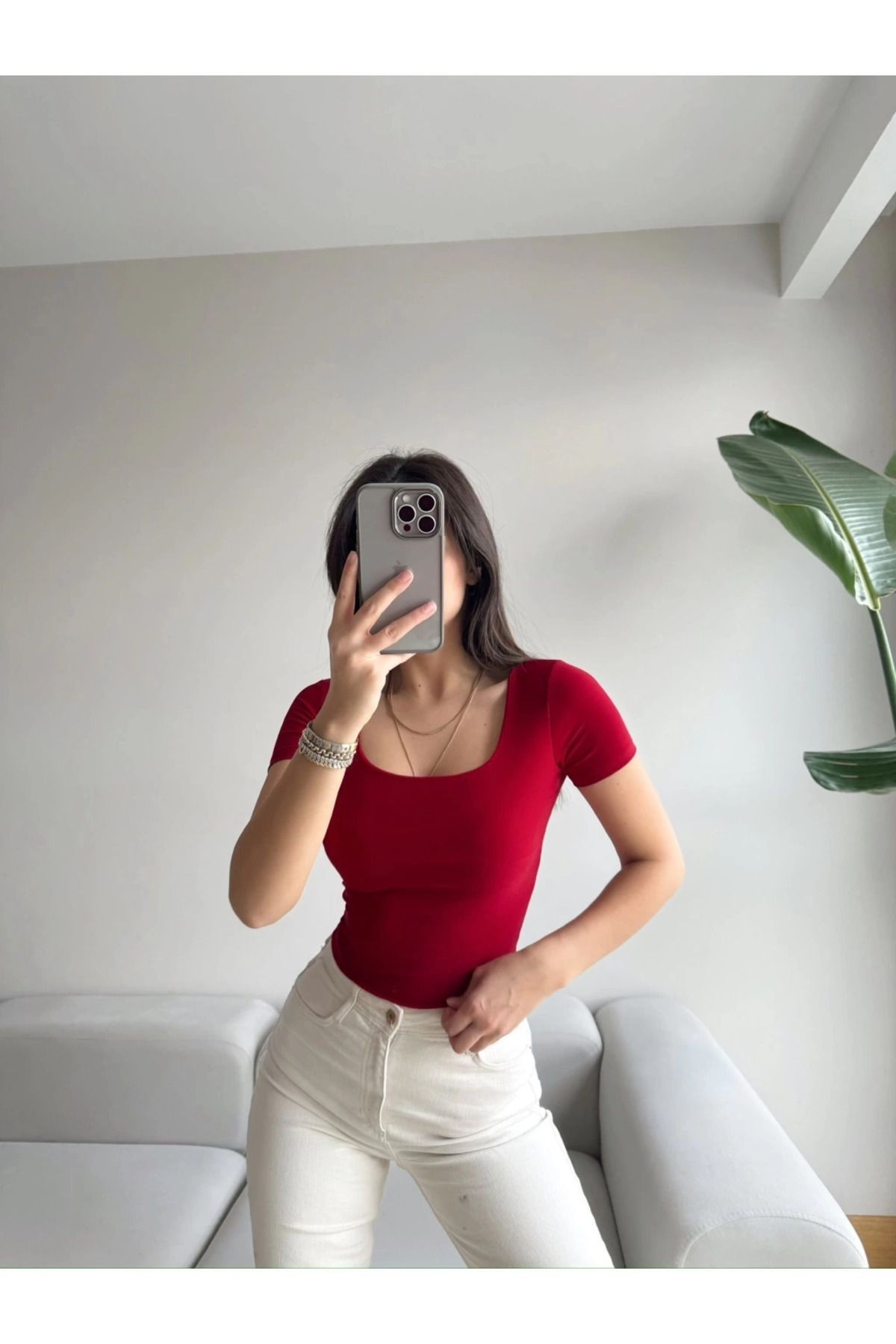 Önü Çift Kat Kare Yaka Crop