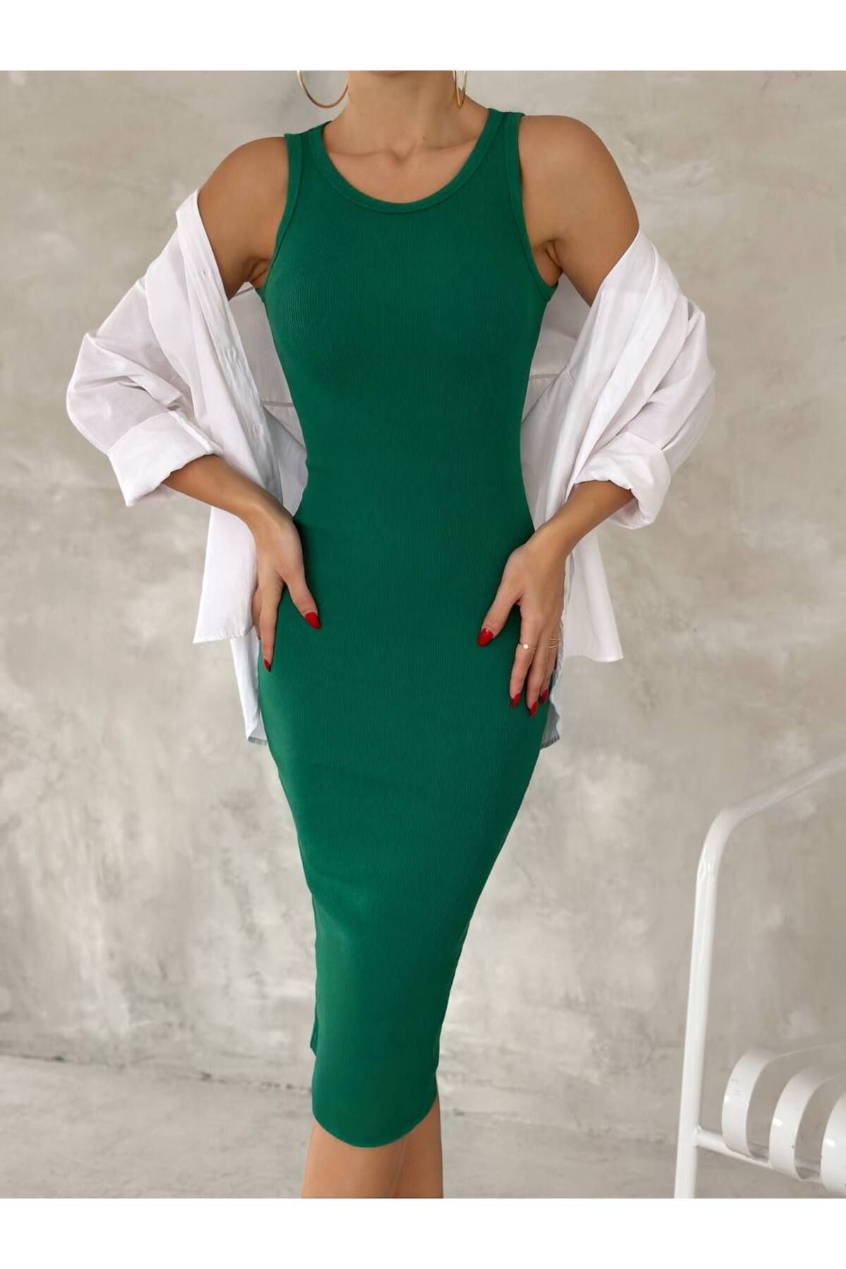 Halter Yaka Basic Uzun Elbise