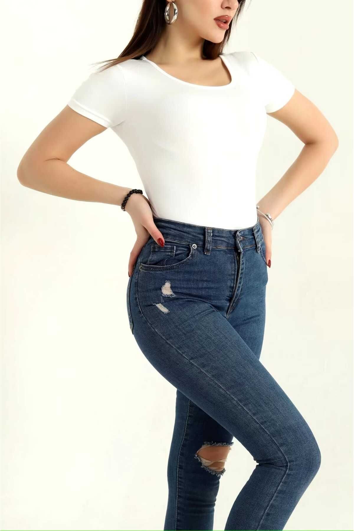 Bisiklet Yaka Kısa Kollu Bodysuit