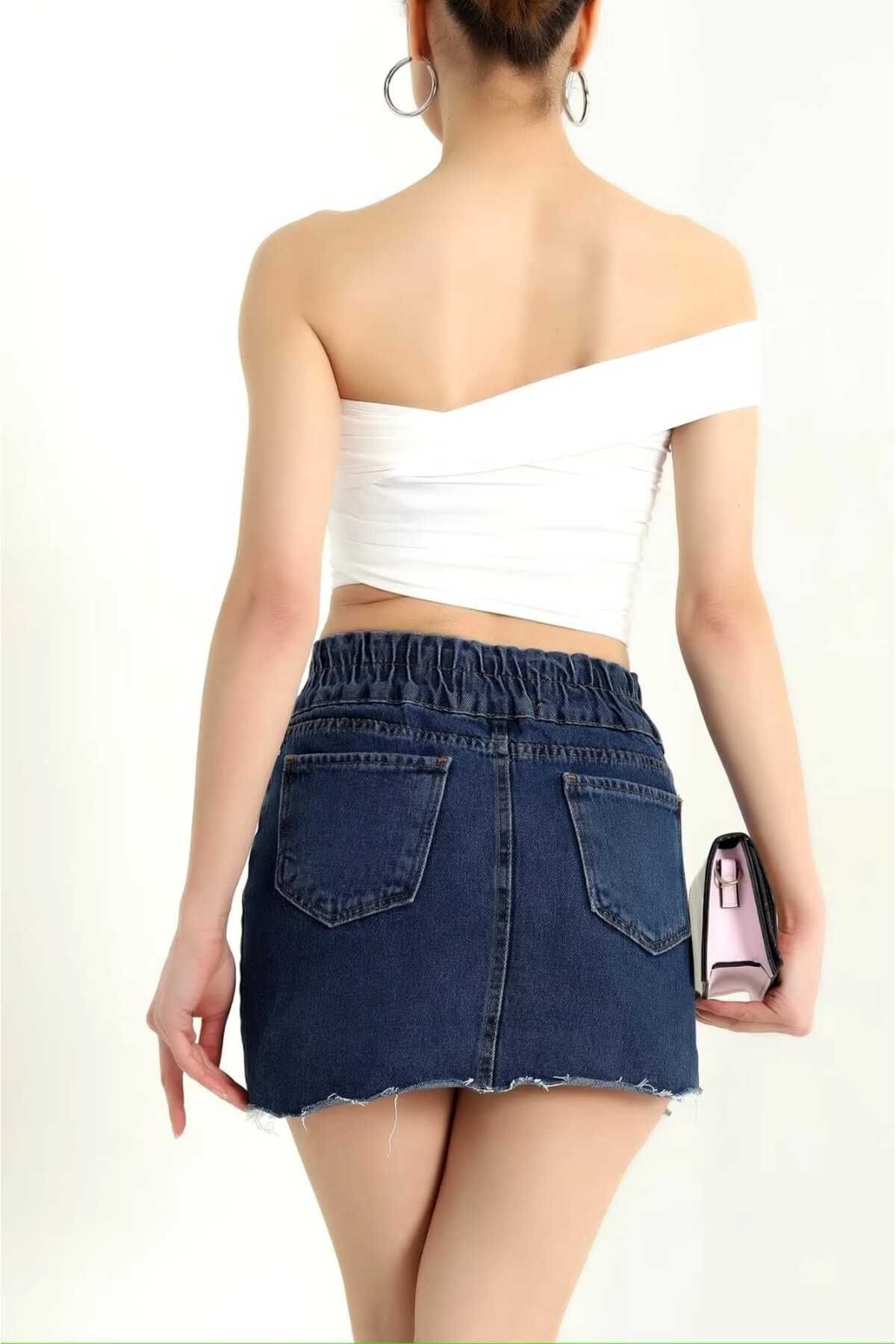 Asimetrik Yakalı Likralı Crop Bluz