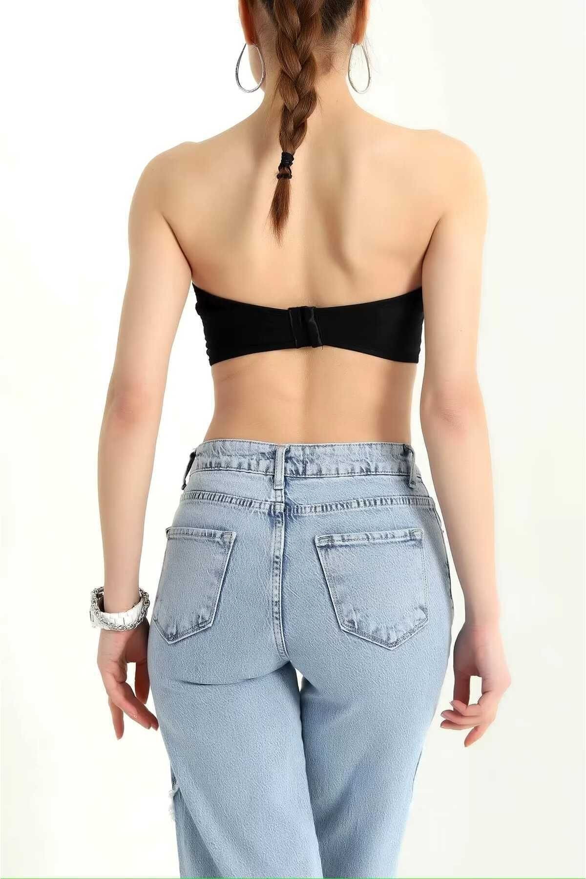 Straplez Likralı Agraflı Büstiyer Bluz