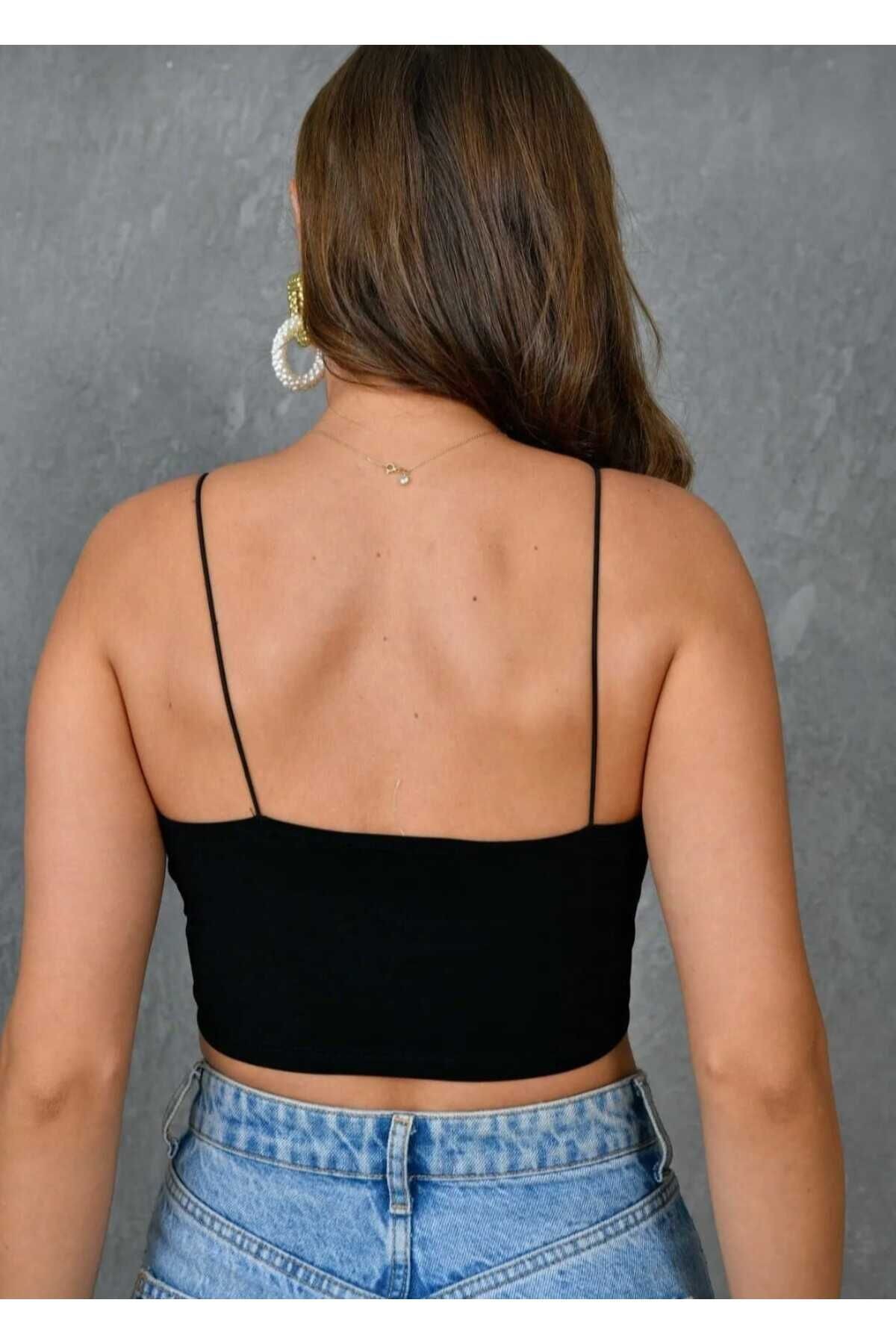 Önü Çift Katlı İp Askılı Kısa Atlet Crop