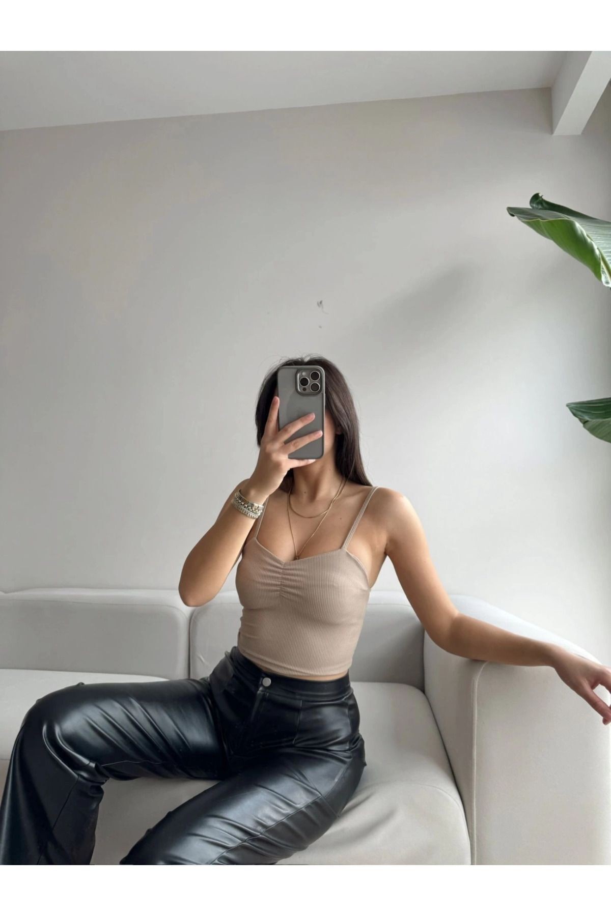Askılı Büzgülü Crop