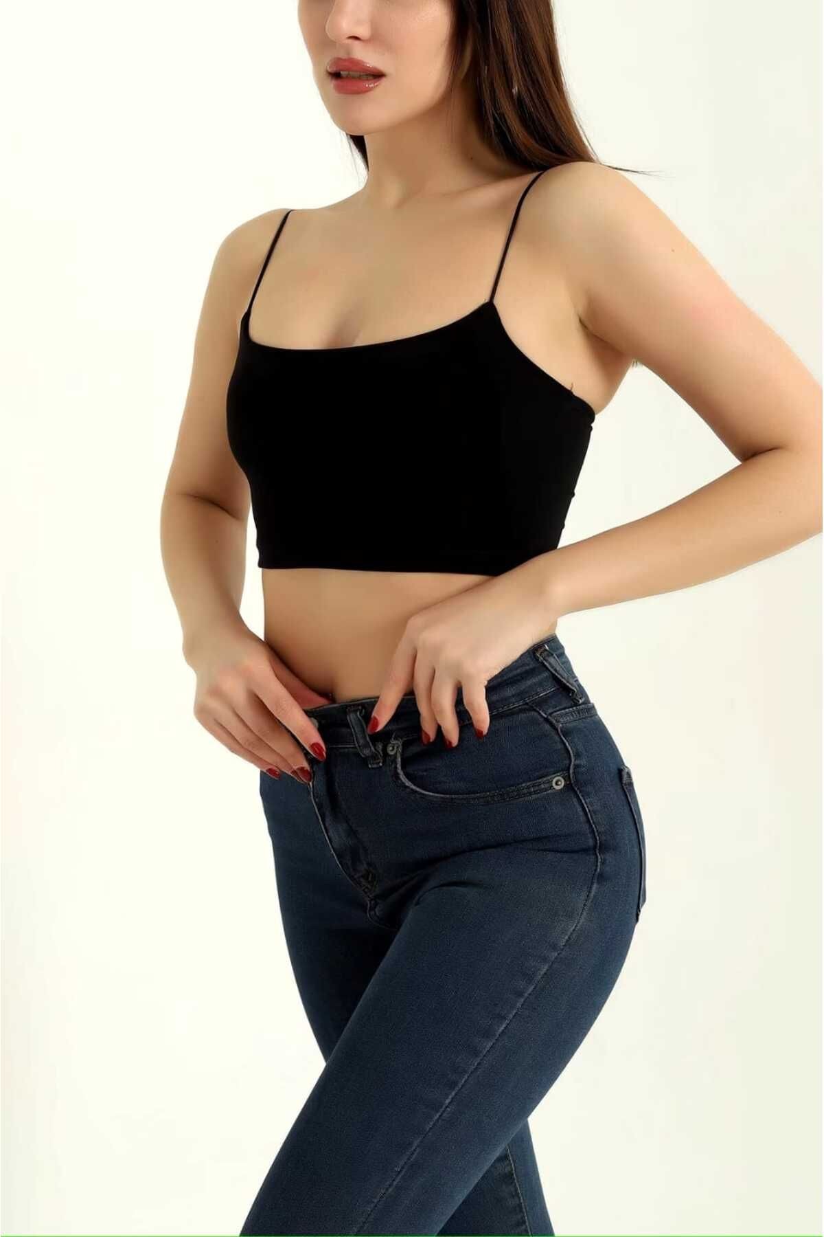Önü Çift Katlı İp Askılı Kısa Atlet Crop