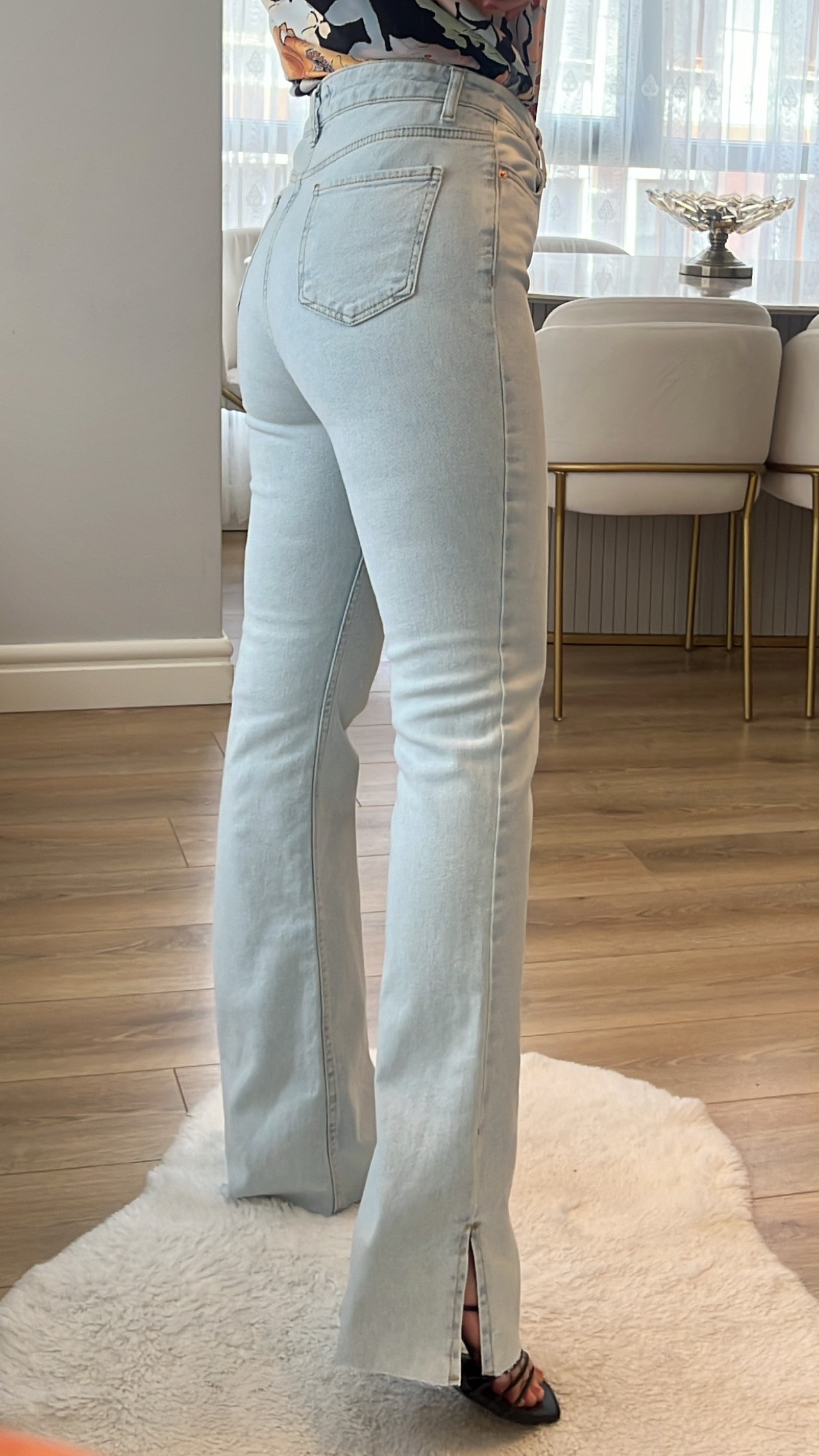 Tedros Buz Mavisi Extra Yüksek Bel Yırtmaçlı Straight Jeans