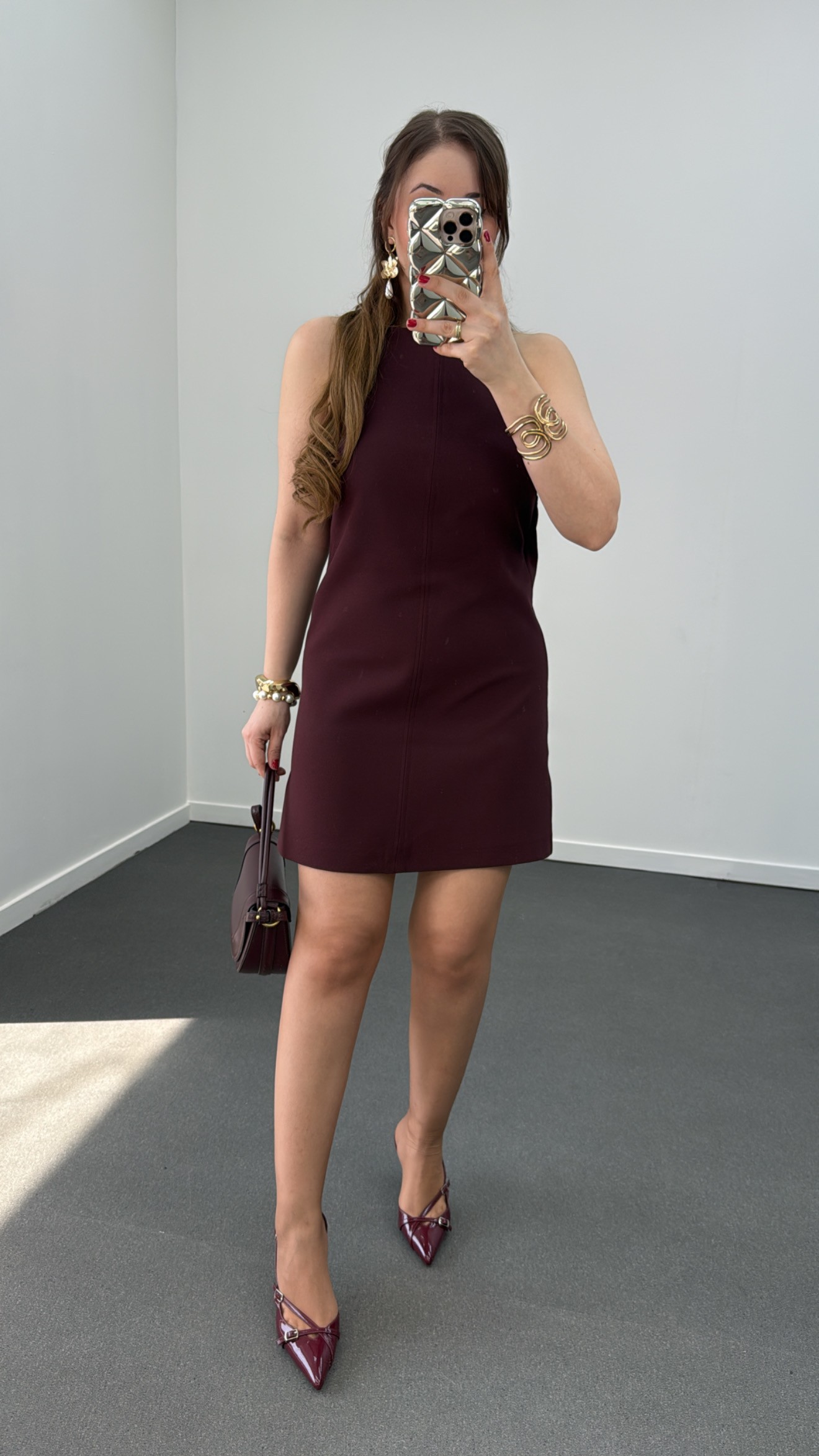 Carina Bordo Halter Yaka Elbise