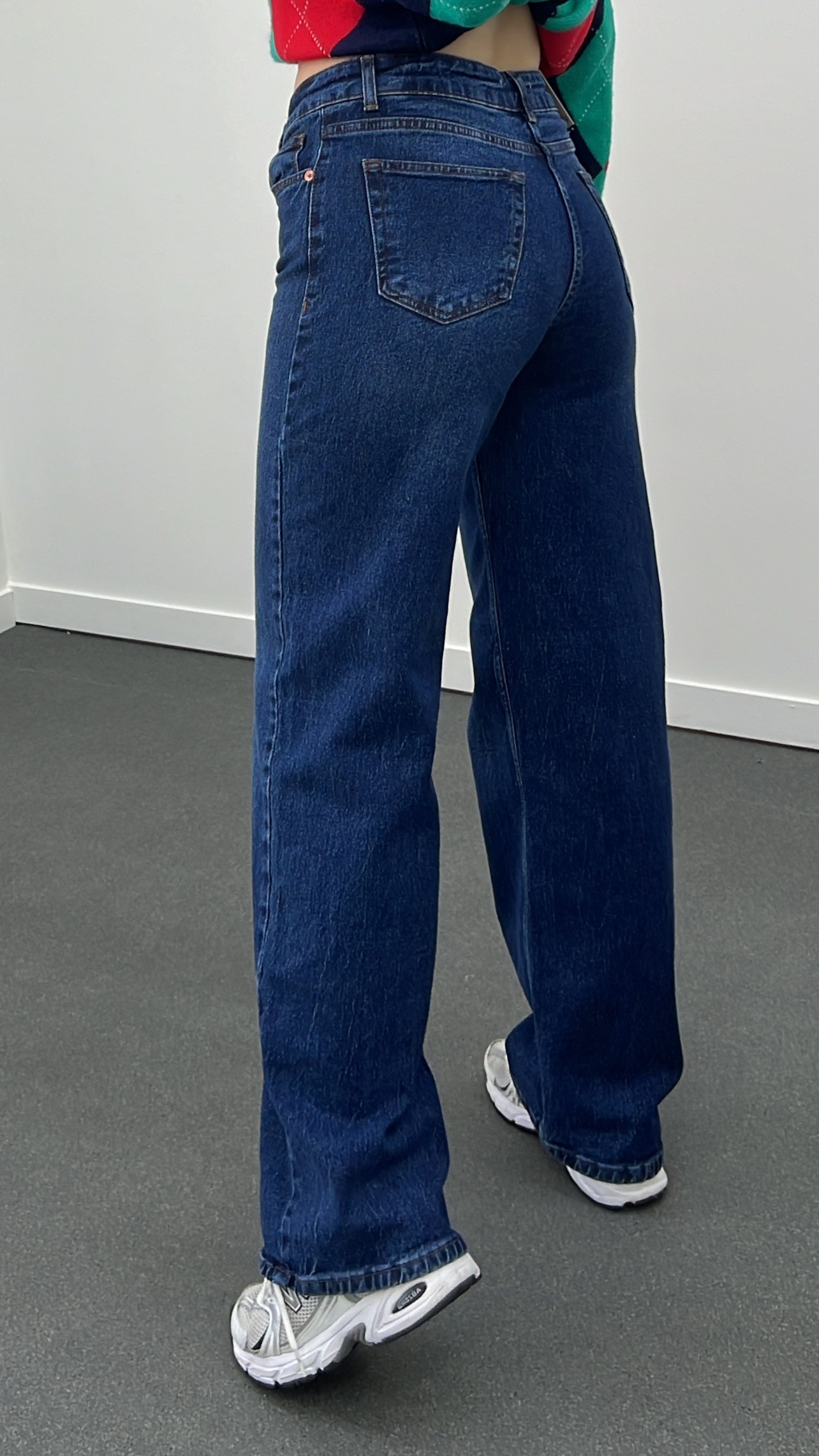 Lucas Mavi Yıkamalı Likralı Wide Leg Jeans