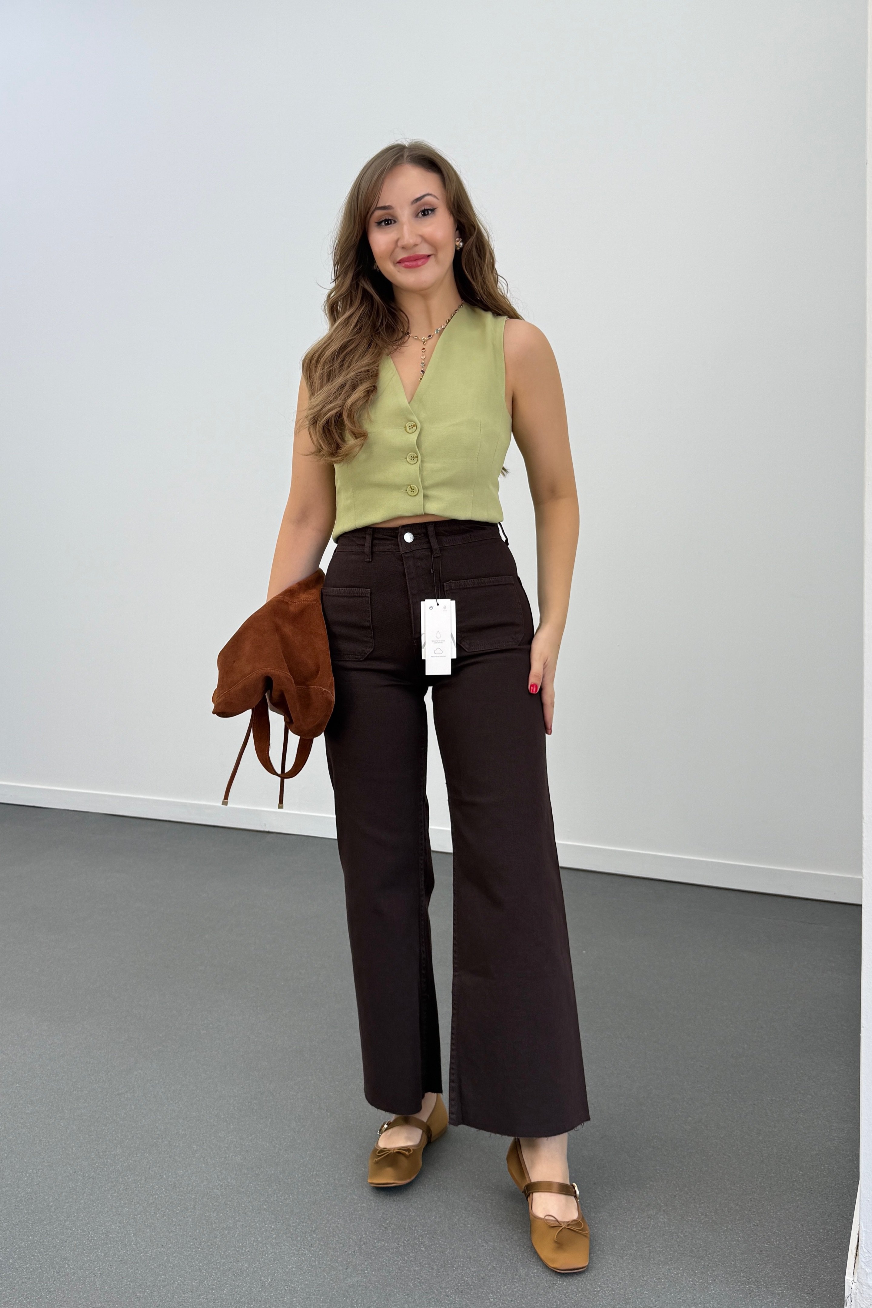 Milano Acı Kahve Cepli Yarım Flare Jeans