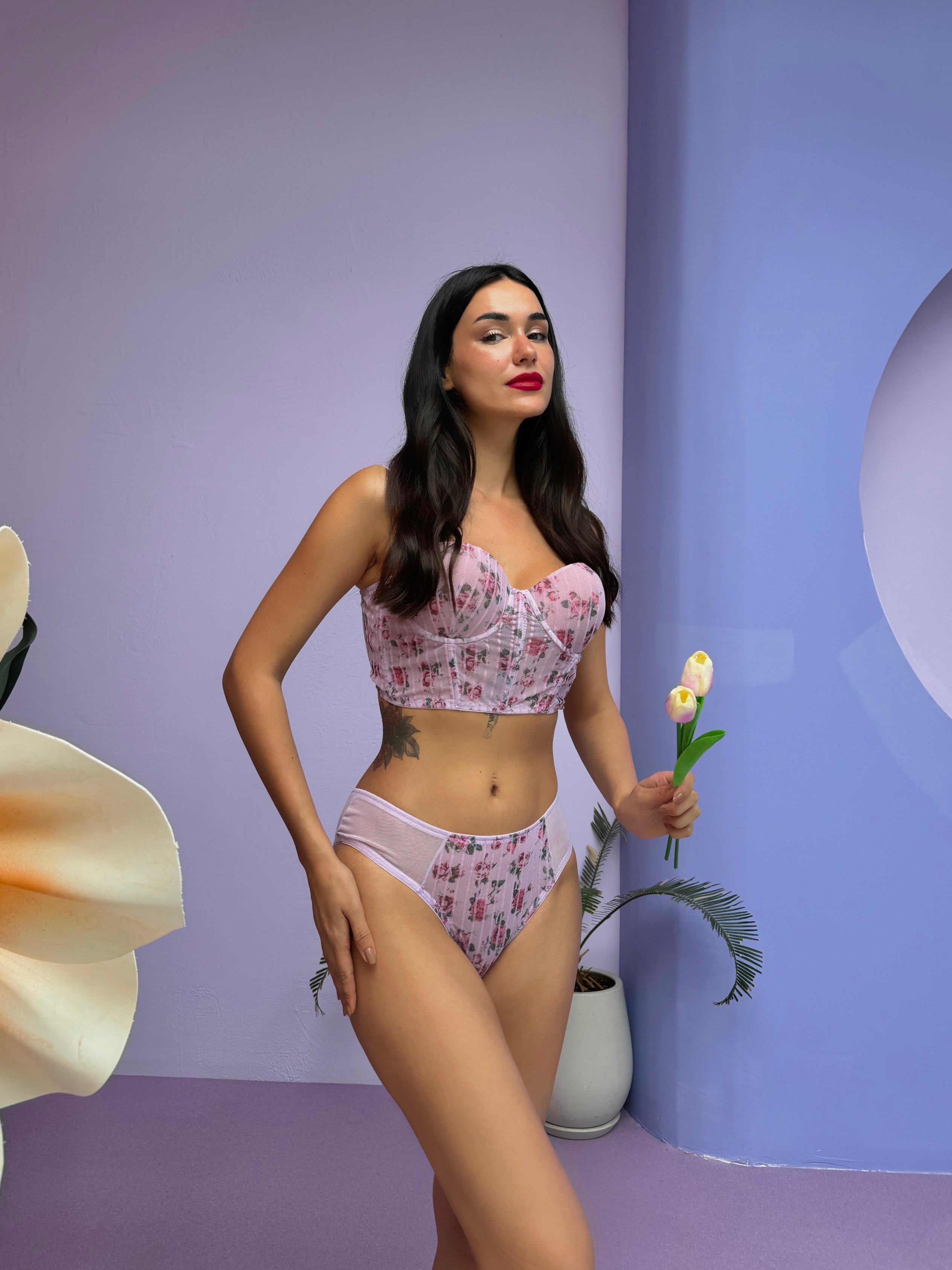 Nadia Mor Çiçekli Push Up Bralet Takımı