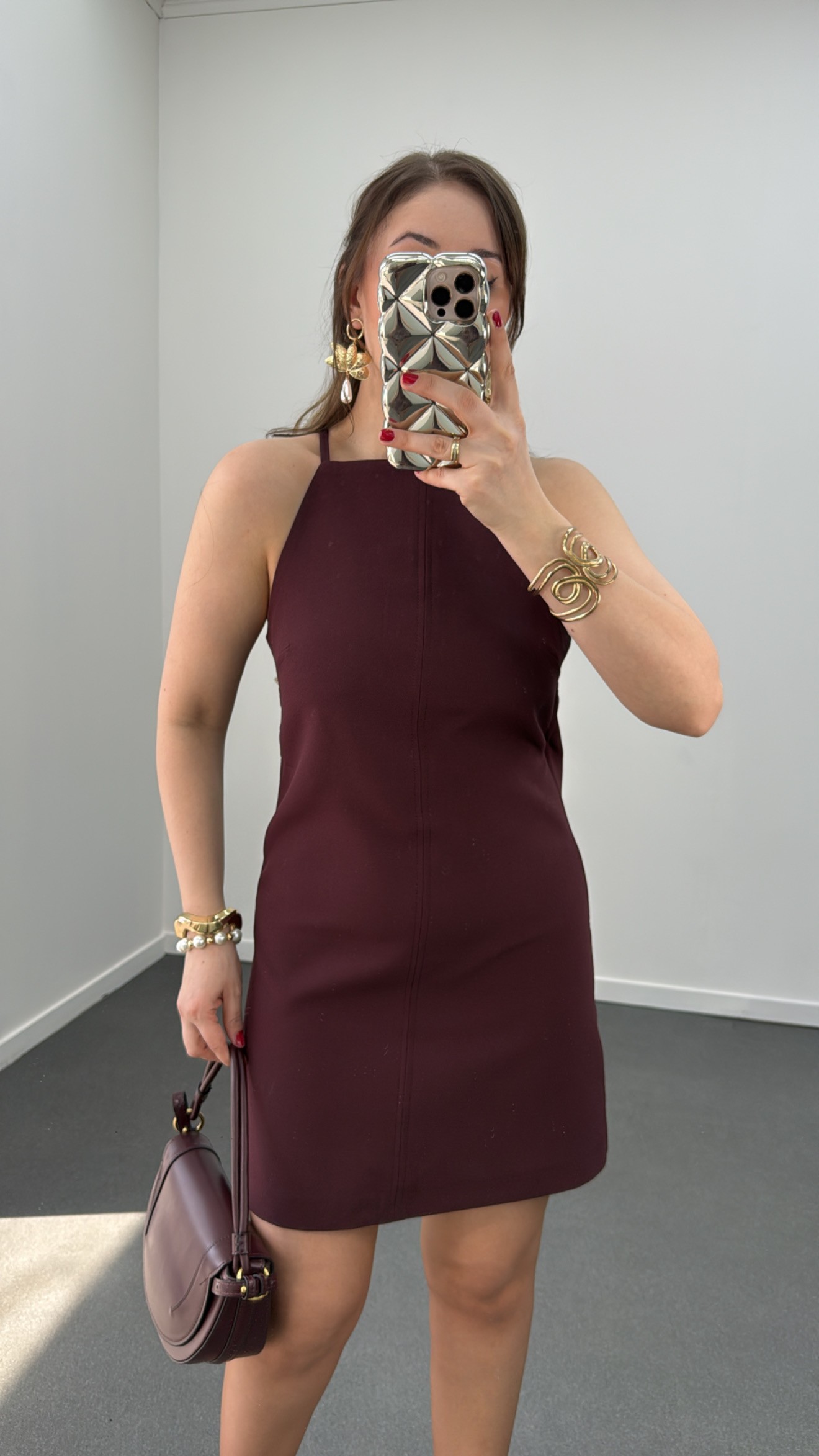 Carina Bordo Halter Yaka Elbise