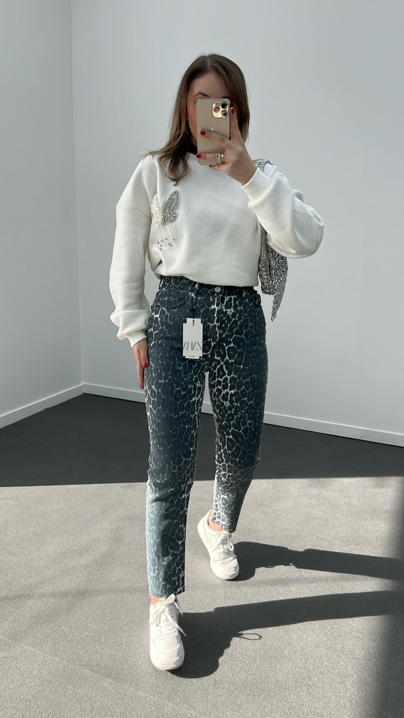 Juliet Antrasit Leopar Kot Yüksek Bel Slim Fit Jean