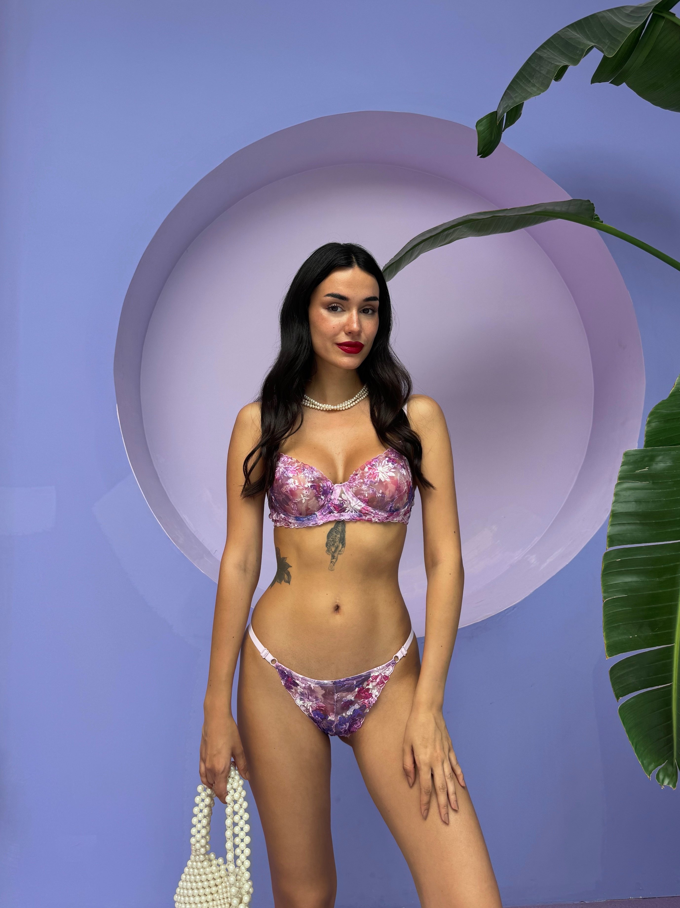 Anastasia Mor Mavi İşlemeli Bralet Takımı