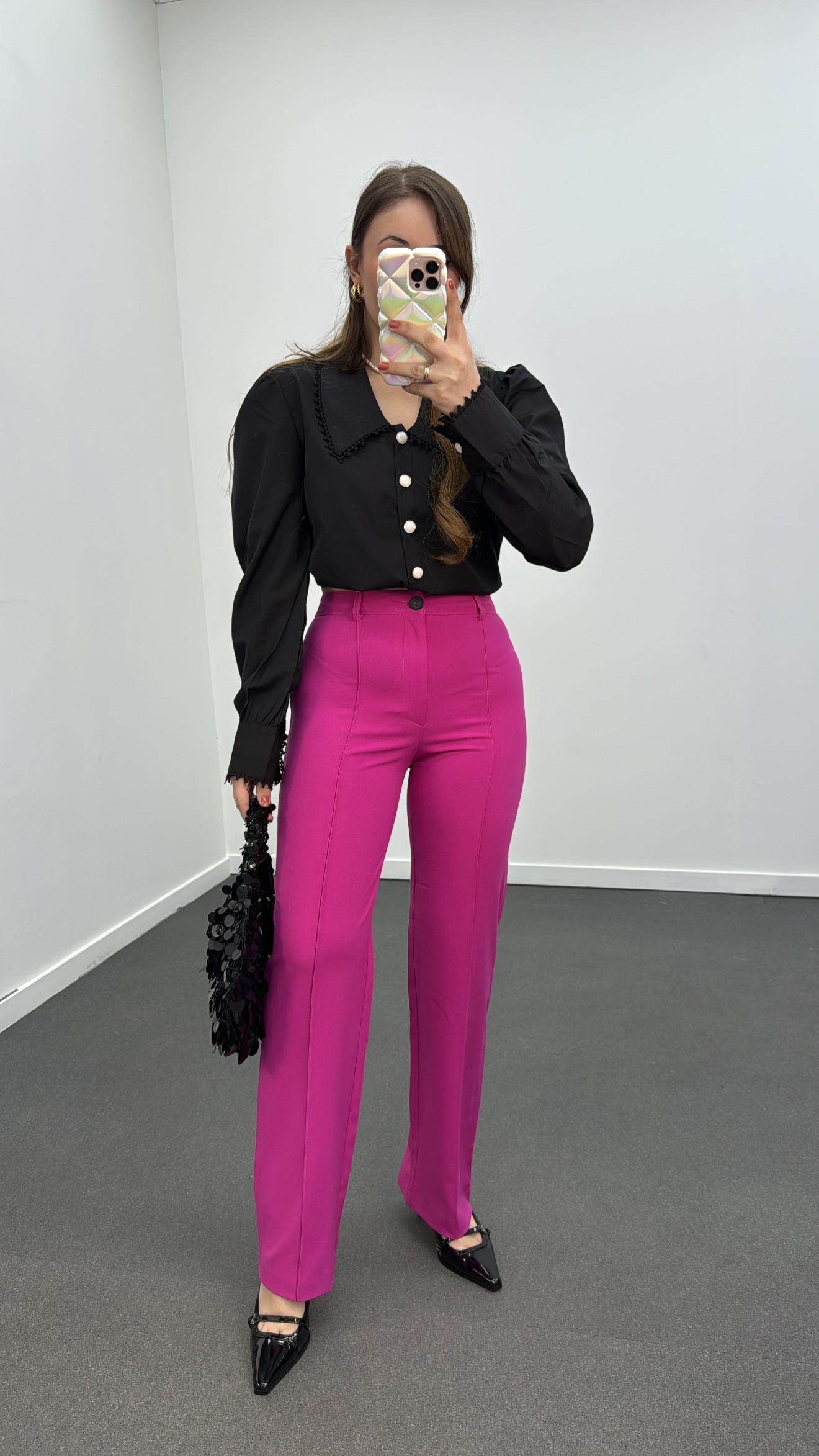 Pantaloni Palazzo cu cusaturi roz Meg