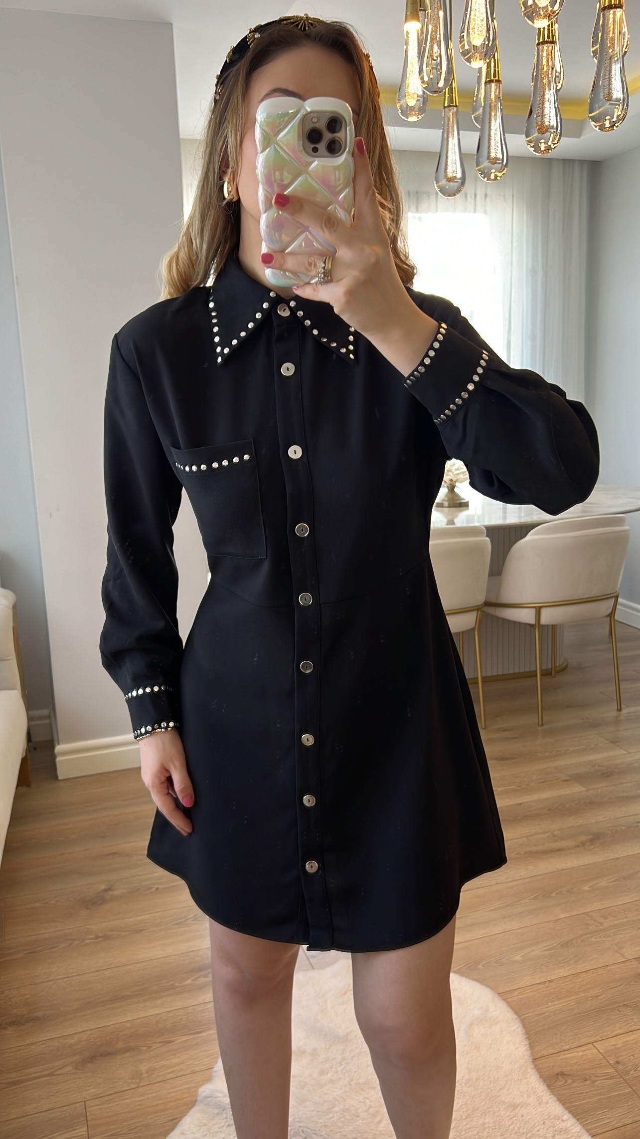 Sarah Siyah Zımba Detaylı Premium Elbise