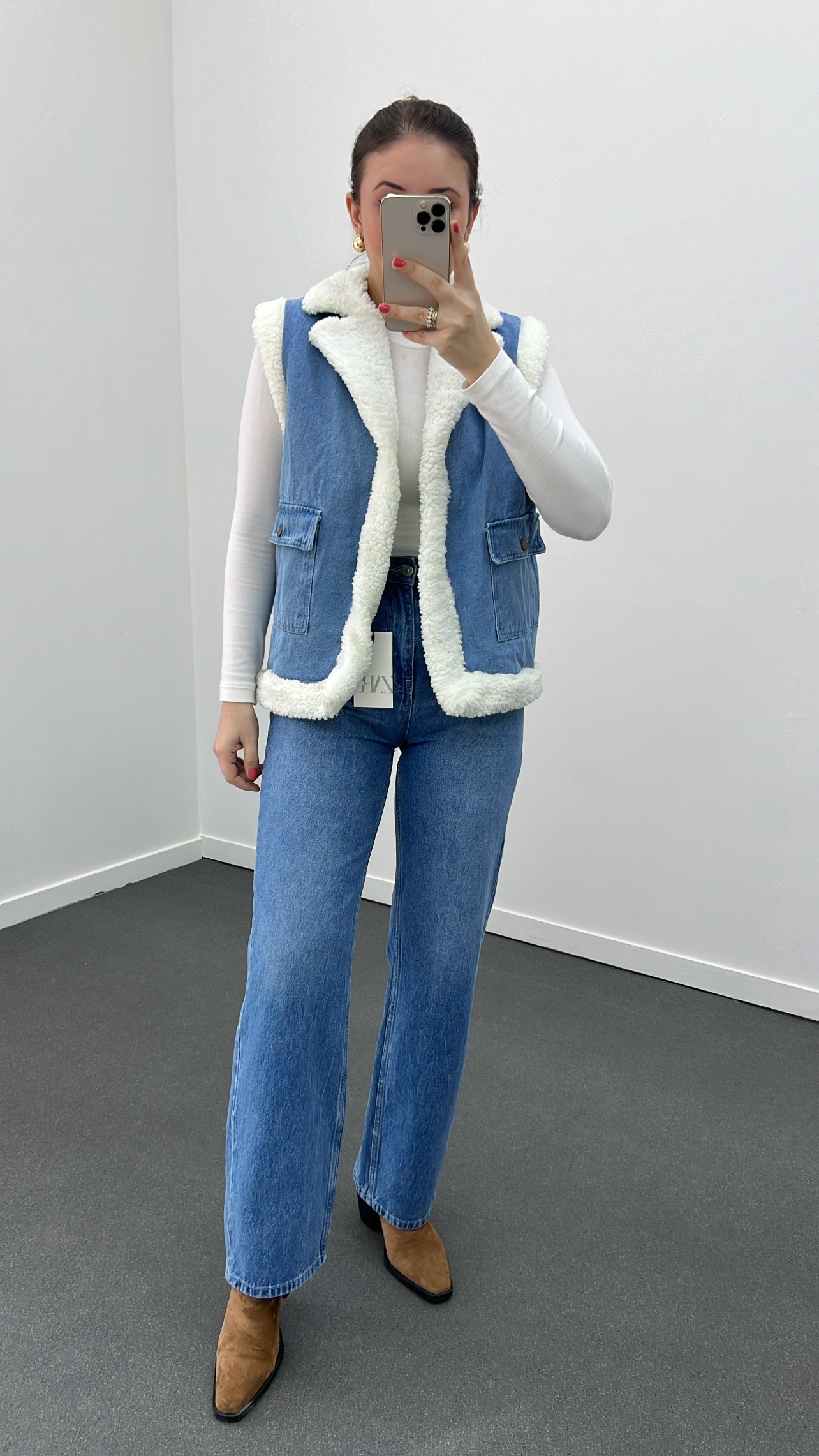 Katejan İçi Kürklü Denim Yelek