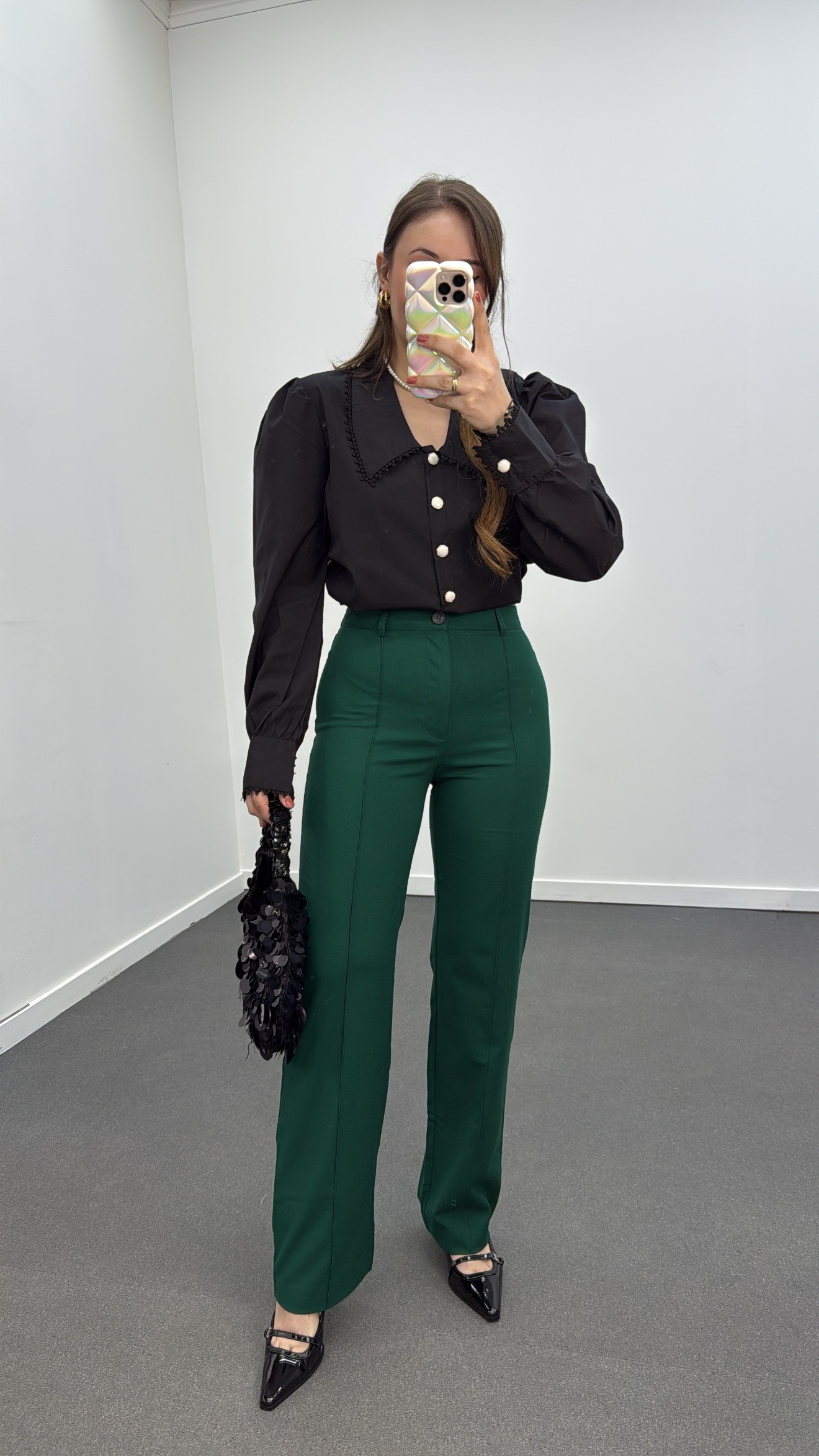Pantaloni Palazzo Meg Verde Smarald cu coaste