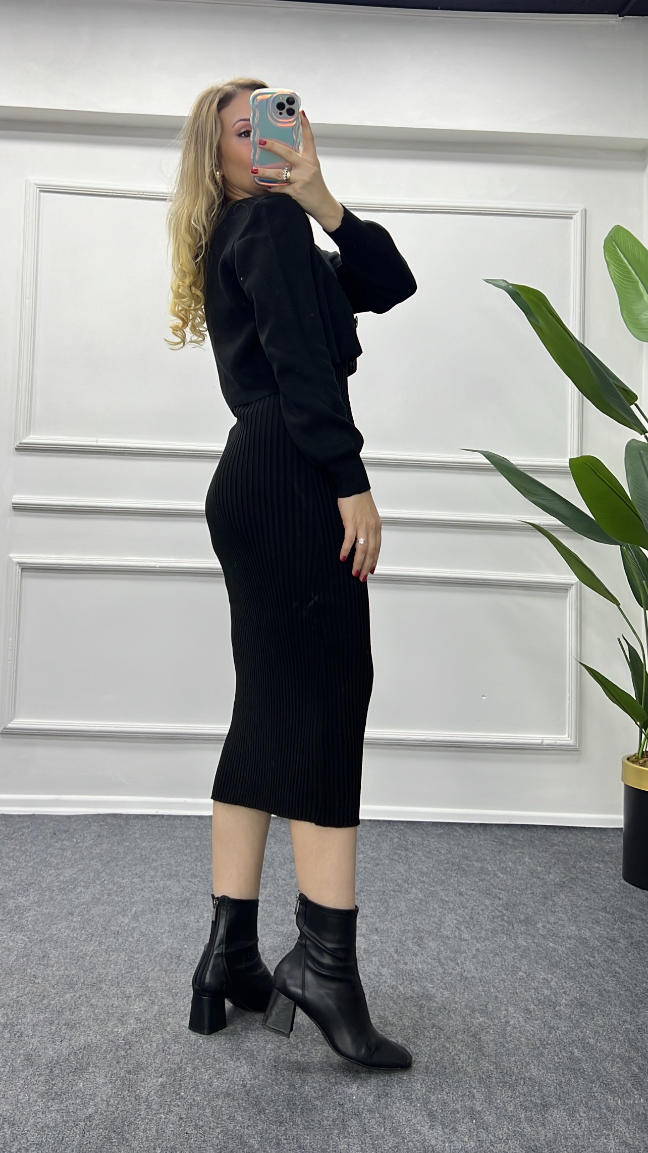 Fiona Siyah Renk Elbise Hırka Takım