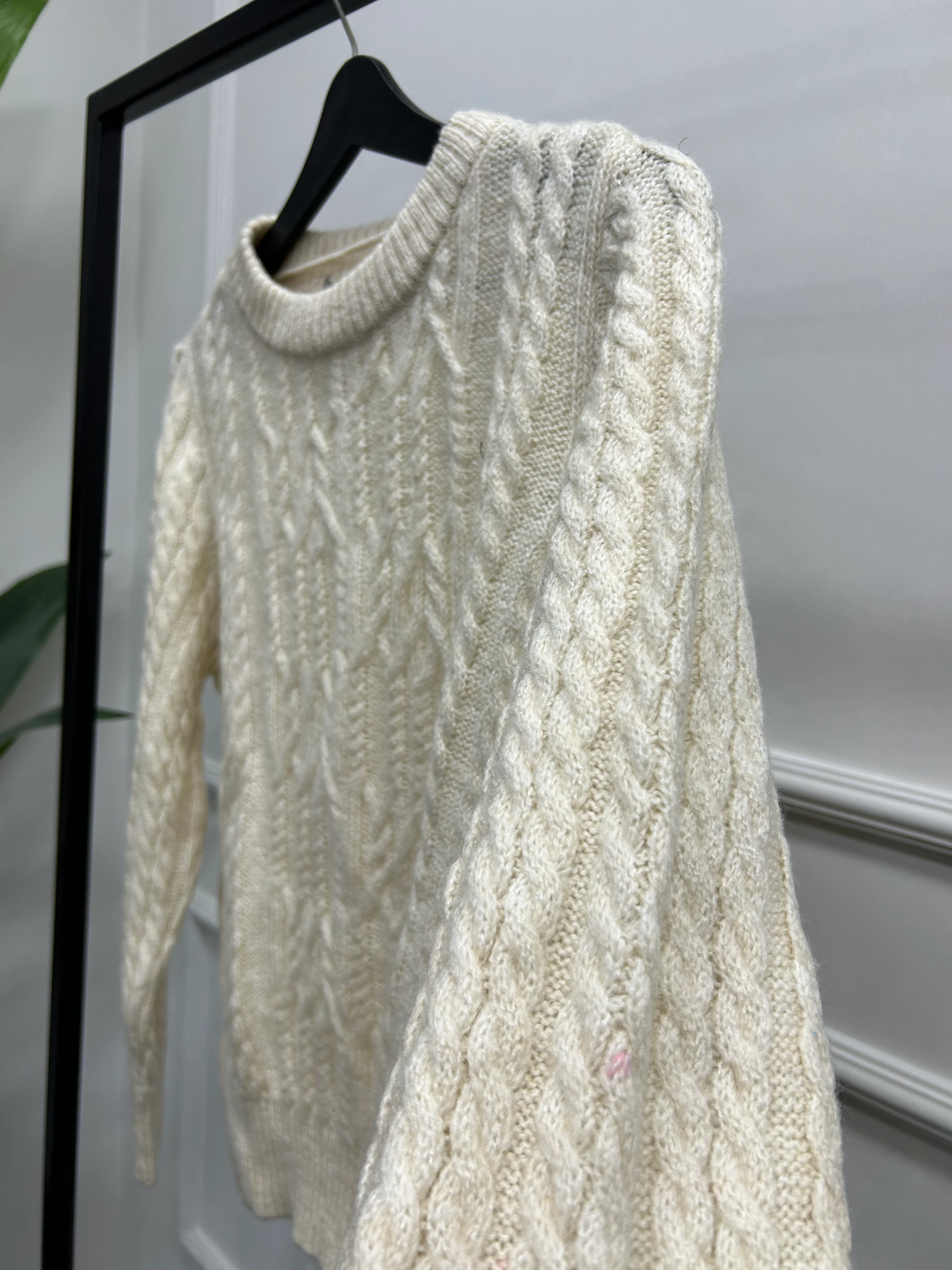 Krem Renk Örgü Detay Kazak   DFL