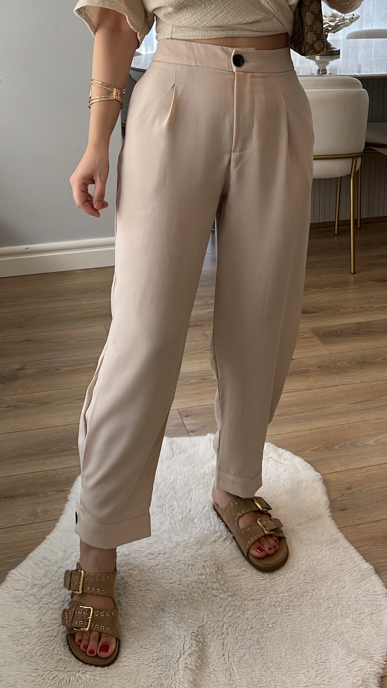 ZR Nude Paçası Düğmeli Şalvar Pantolon