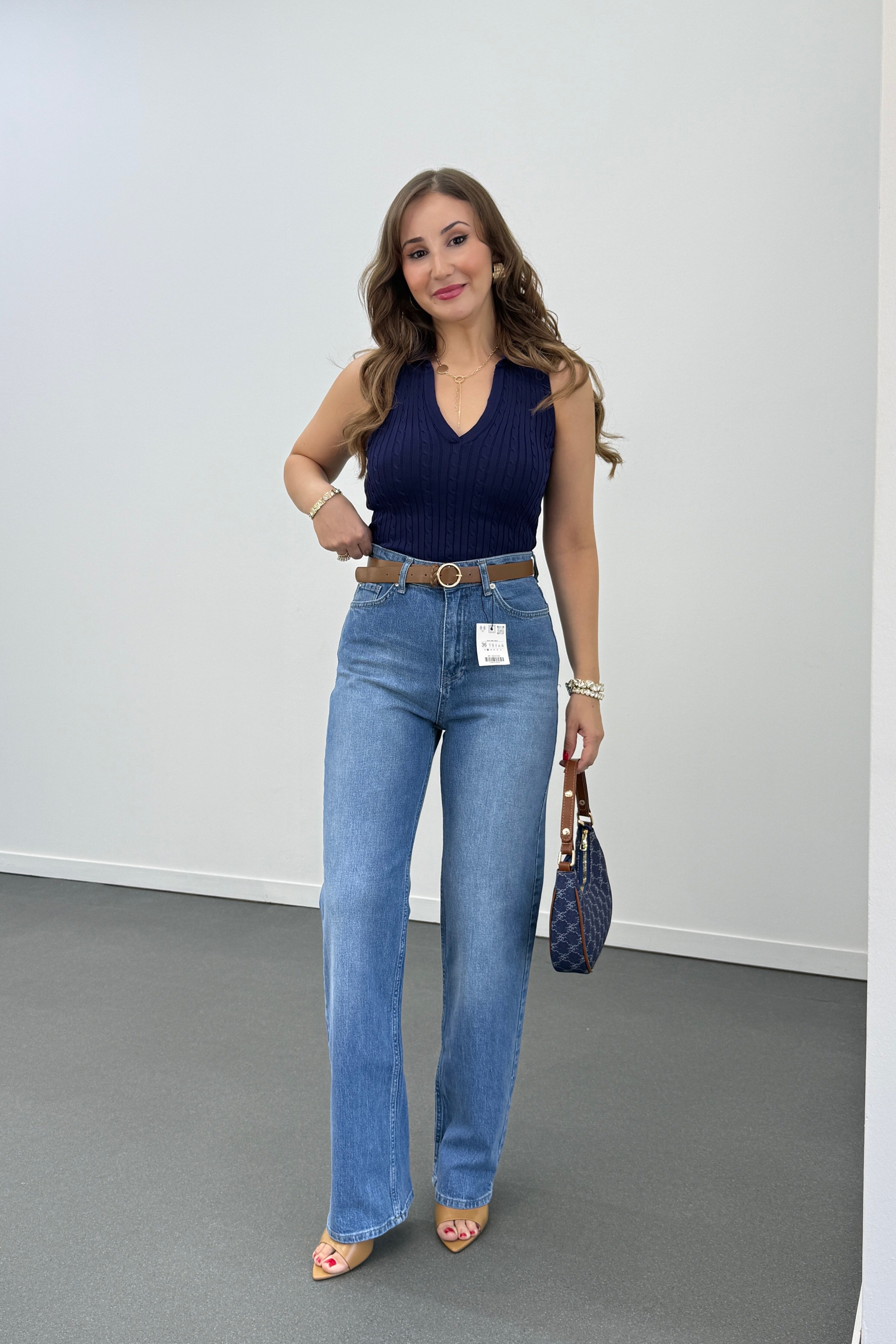 Blugi lați cu talie super înaltă și spalat din denim Miami