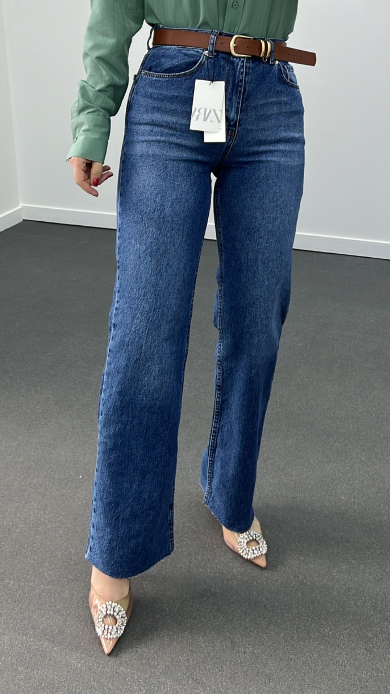 Roma Koyu Kot Yıkamalı Wide Leg Jeans