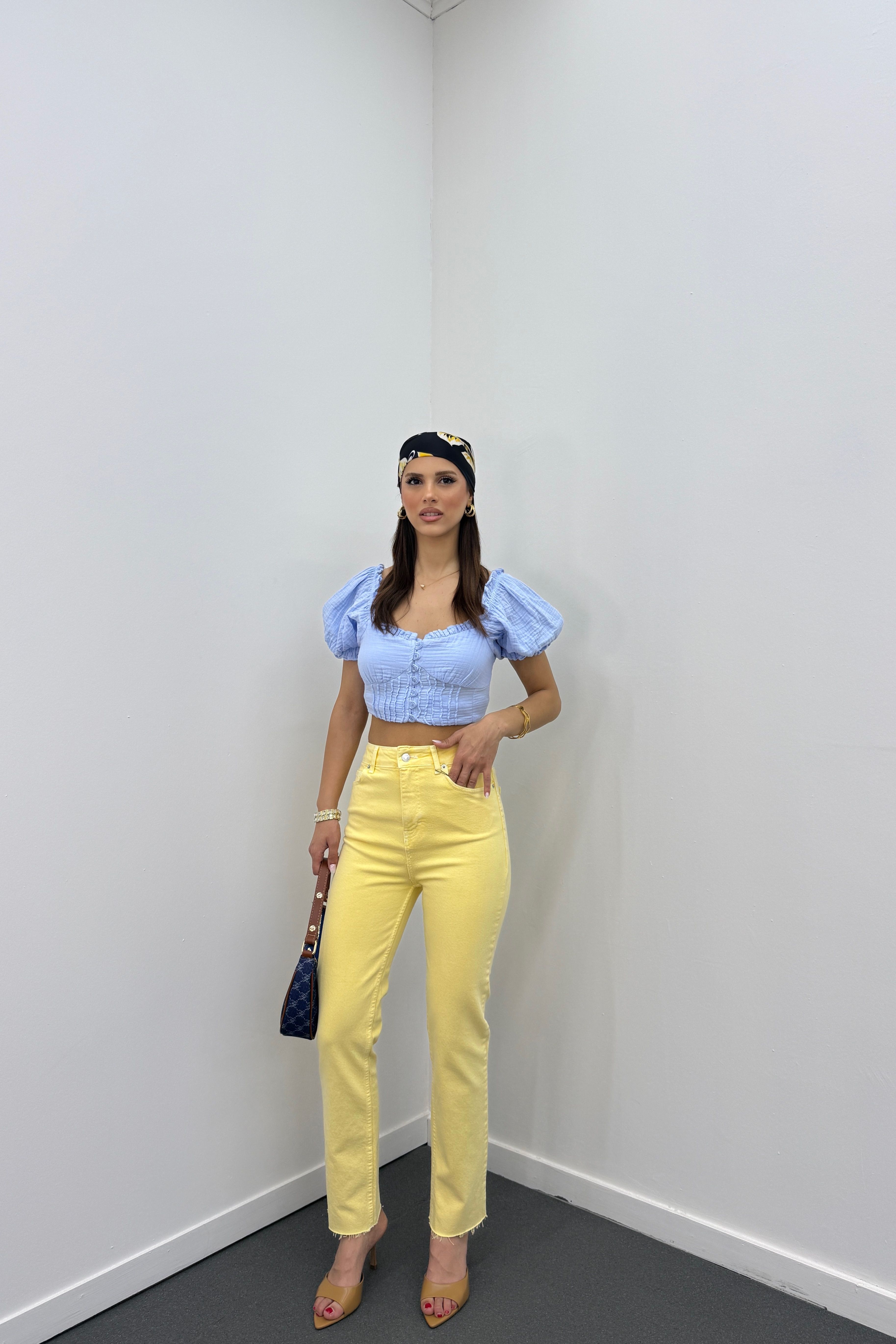  Juliet Açık Sarı Renk Yüksek Bel Slim Fit Jeans