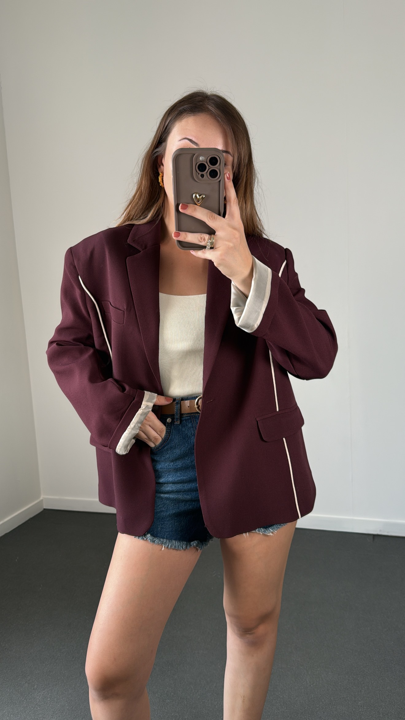 Perrie Bordo Nervür Dikiş Blazer Ceket - Standart