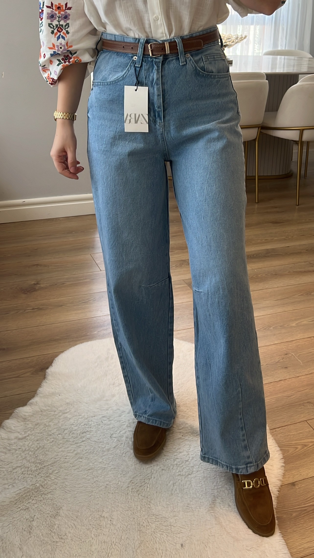 Barselona Açık Renk Bol Kalıp Vintage Jeans