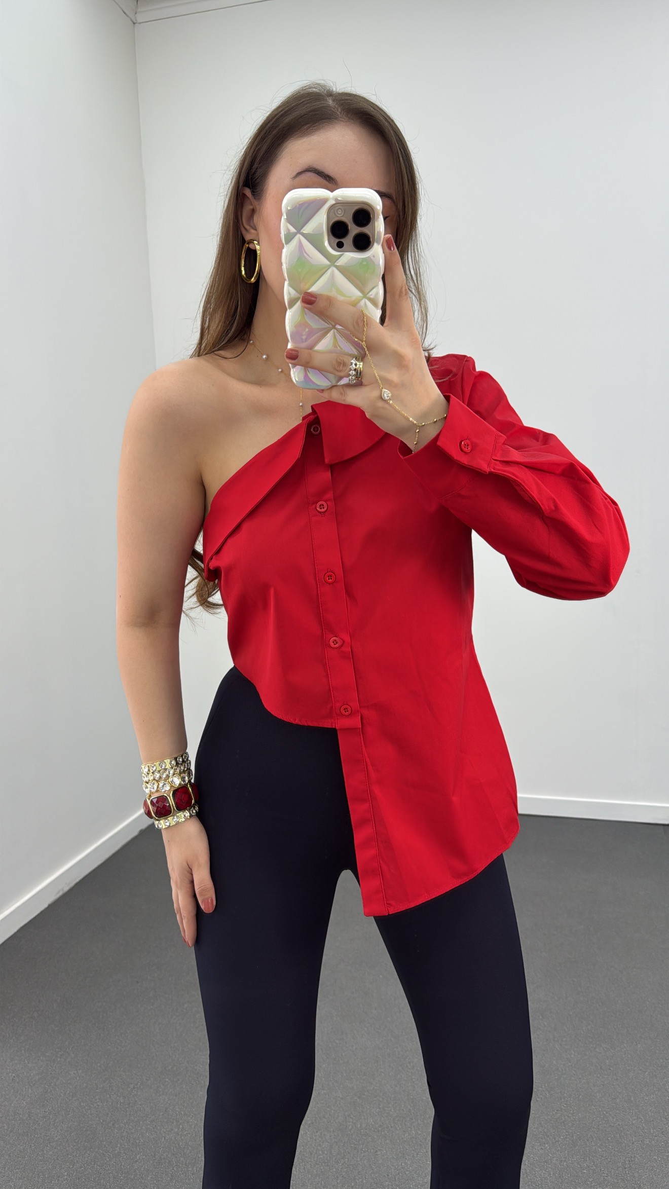 Luxe Kırmızı Asimetrik Tasarım Bluz