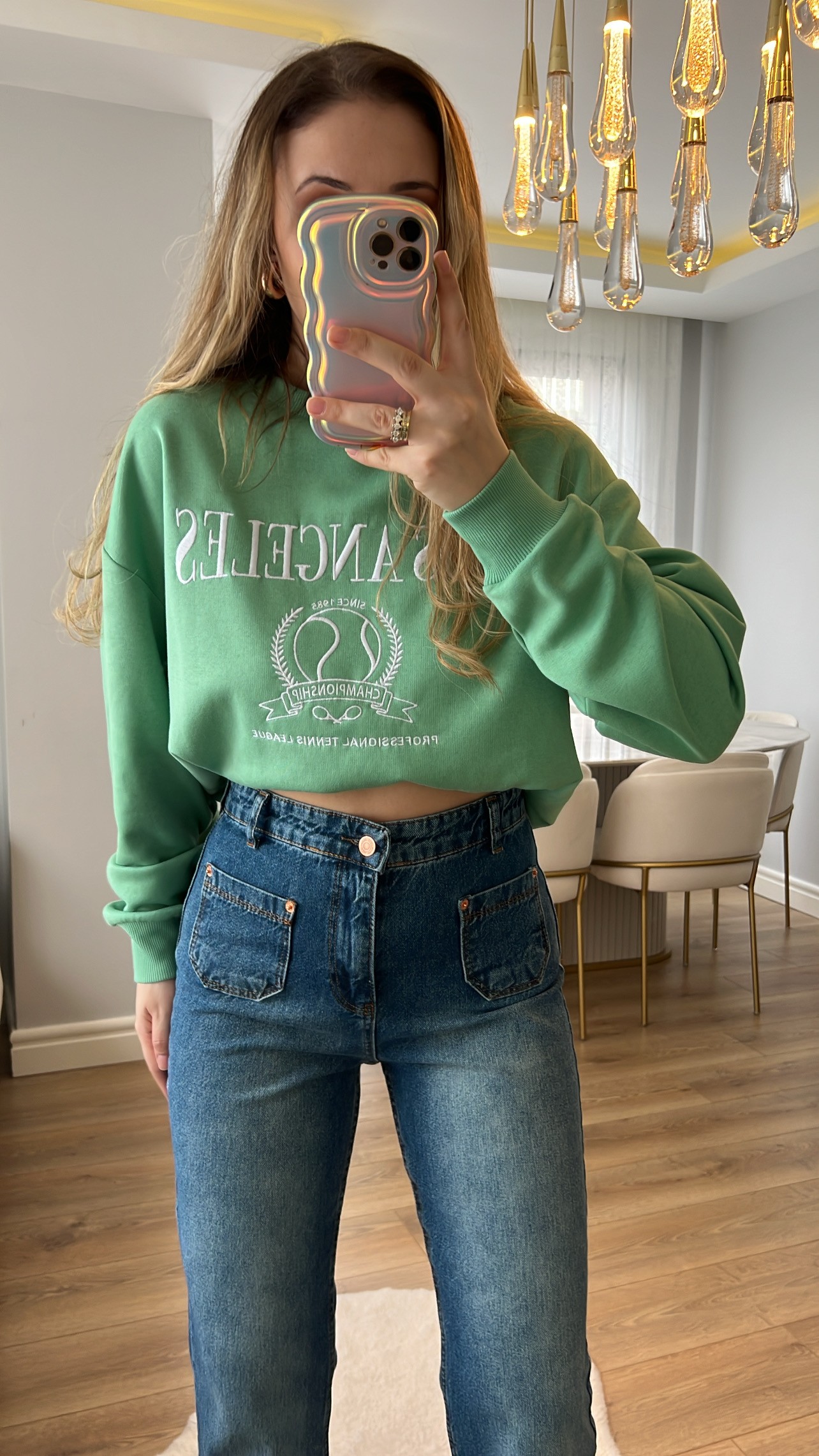 Los Angeles Yeşil Nakışlı Sweatshirt