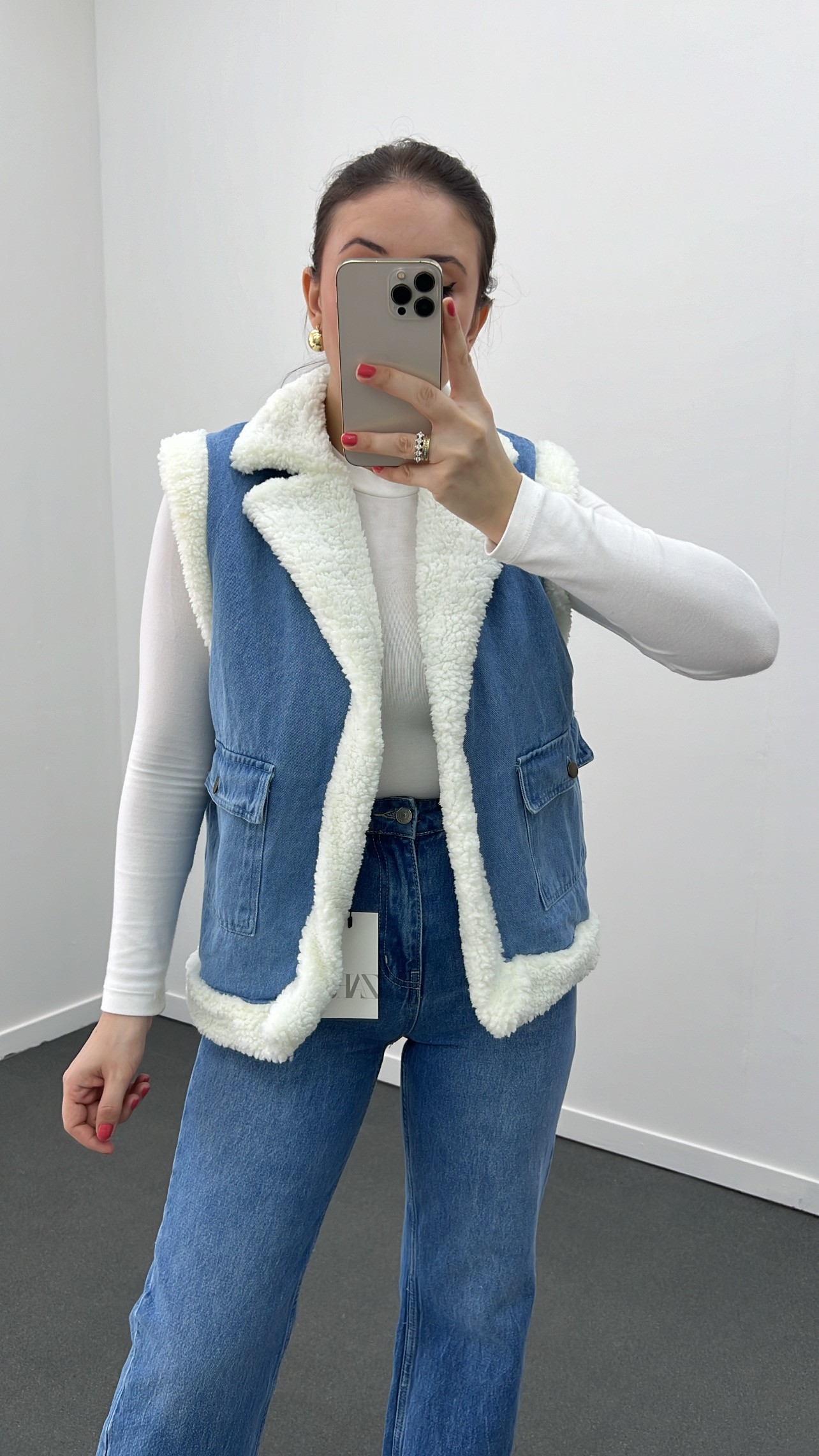 Katejan İçi Kürklü Denim Yelek